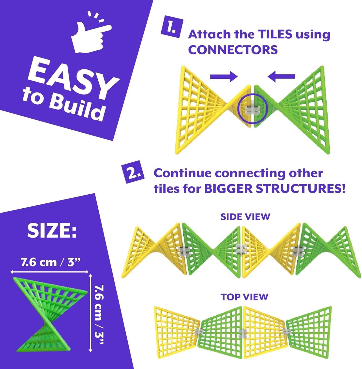imageHyperbolic Building Toy Education Pack 48 Tiles ampamp 80 Connectors in 3Dimensional STEM Adventure Flex ampamp Hinge 12 Sets of Infinite Shapes for Classroom USE by Fun in Motion Toys