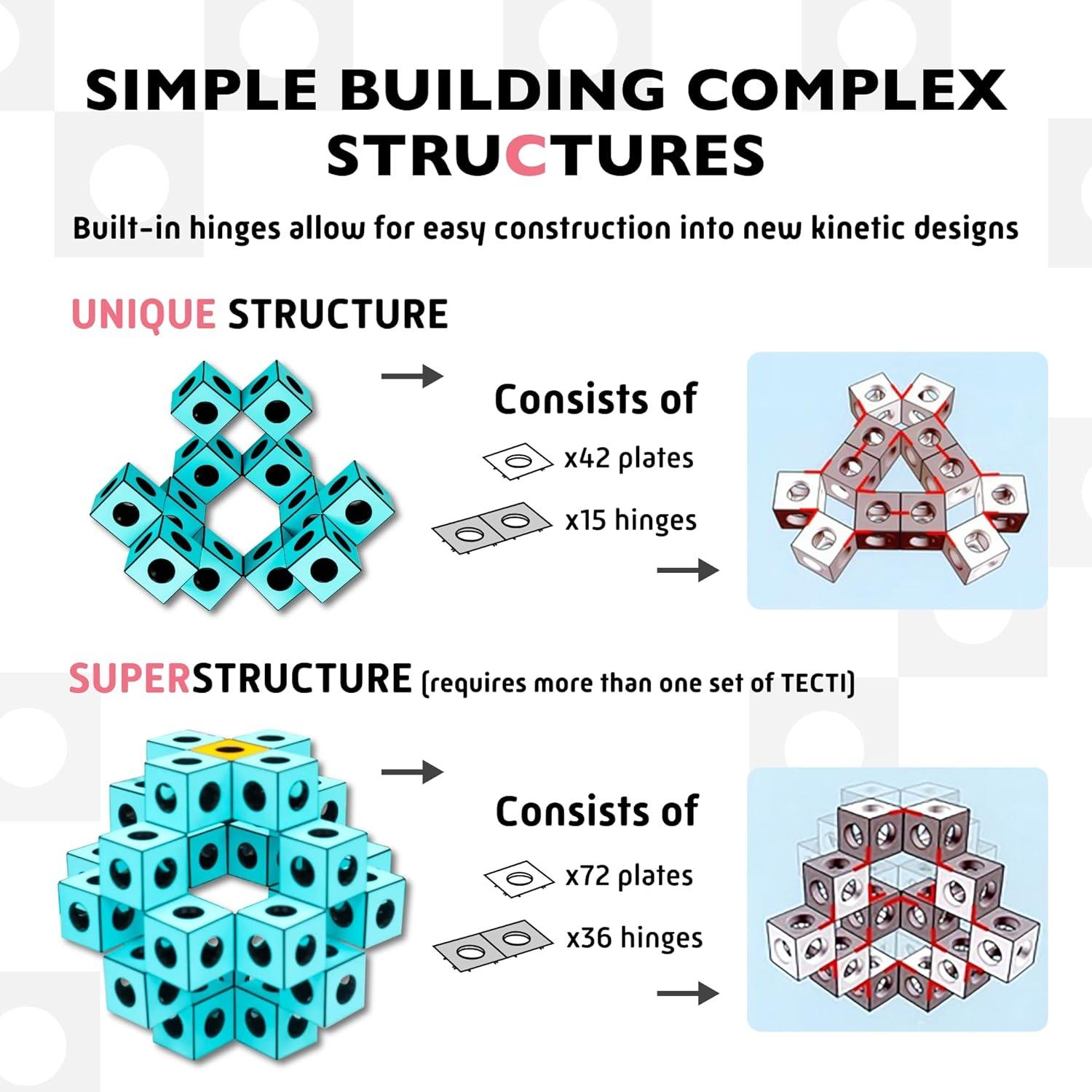 imageTECTI Kinetic Building System Education Pack STEM Cubes with Seismic Moves Build Over 50 Dynamic Structures 6 TECTI Sets for Classroom USE by Fun in Motion Toys