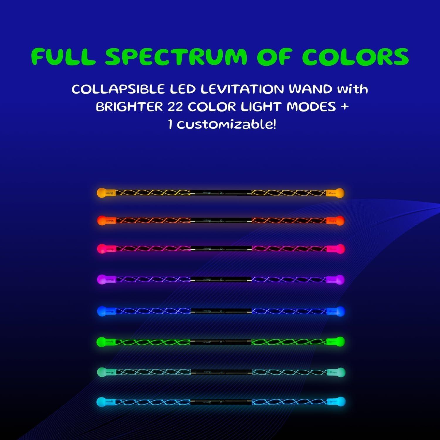imageWandini Glow0 LED Light Magic Wand Collapsible Levitation Stick USB Rechargeable ampamp Patented Design Balanced LED Flow Prop for Smooth Tricks Visual Performances with 22 Dynamic Color Modes