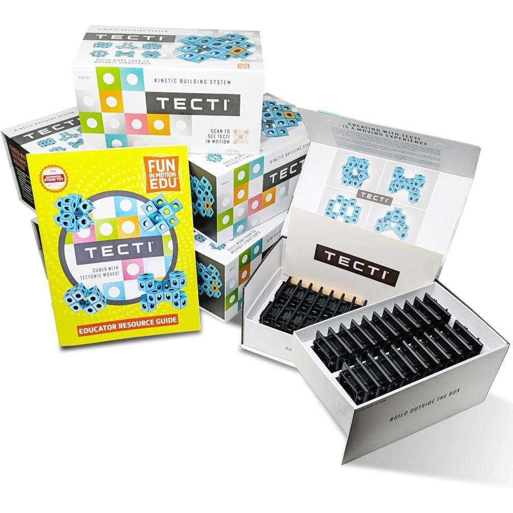 imageTECTI Kinetic Building System Education Pack STEM Cubes with Seismic Moves Build Over 50 Dynamic Structures 6 TECTI Sets for Classroom USE by Fun in Motion Toys