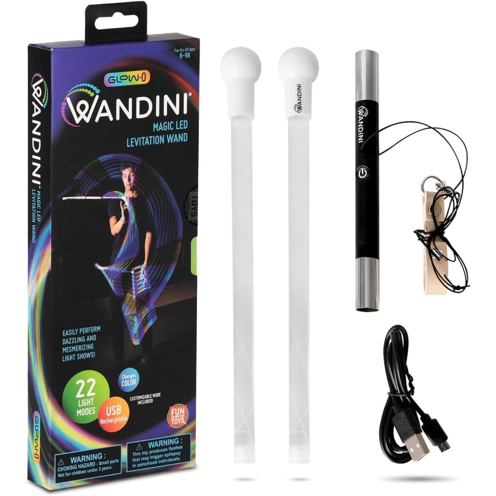 imageWandini Glow0 LED Light Magic Wand Collapsible Levitation Stick USB Rechargeable ampamp Patented Design Balanced LED Flow Prop for Smooth Tricks Visual Performances with 22 Dynamic Color Modes