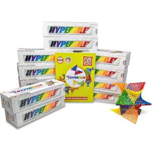 Hyperbolic Building Toy Education Pack – 48 Tiles & 80 Connectors in 3-Dimensional STEM Adventure – Flex & Hinge 12 Sets of Infinite Shapes for Classroom USE – by Fun in Motion Toys