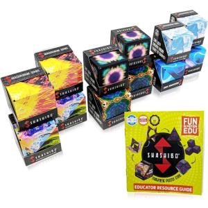SHASHIBO Shape Shifting Box – STEM Magnetic Fidget Cube That Transforms Into Over 70 Shapes – 12 Assorted Cubes Education Bundle – by Fun in Motion Toys