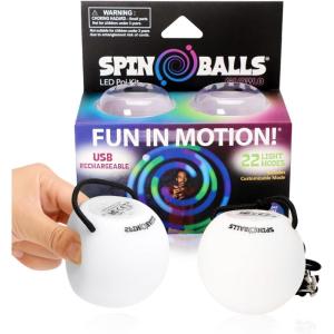 SPIN BALLS Glow.0 LED Poi – USB Rechargeable w/ 22 Vibrant Color Light Modes & Patterns – Durable, Soft-Core Spinning Balls w/Adjustable Leashes & Double-Loop Handles(Version 2)
