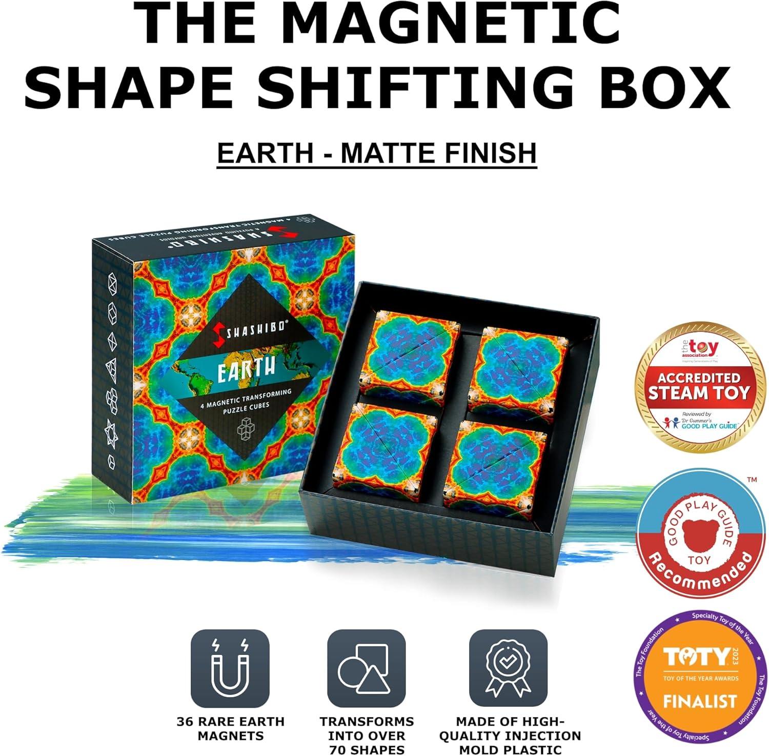 imageSHASHIBO Shape Shifting Box AwardWinning Patented Fidget Cube w 36 Rare Earth Magnets Transforms Into Over 70 Shapes Gift Box Download Fun in Motion Toys Mobile App Earth 4 PackEarth