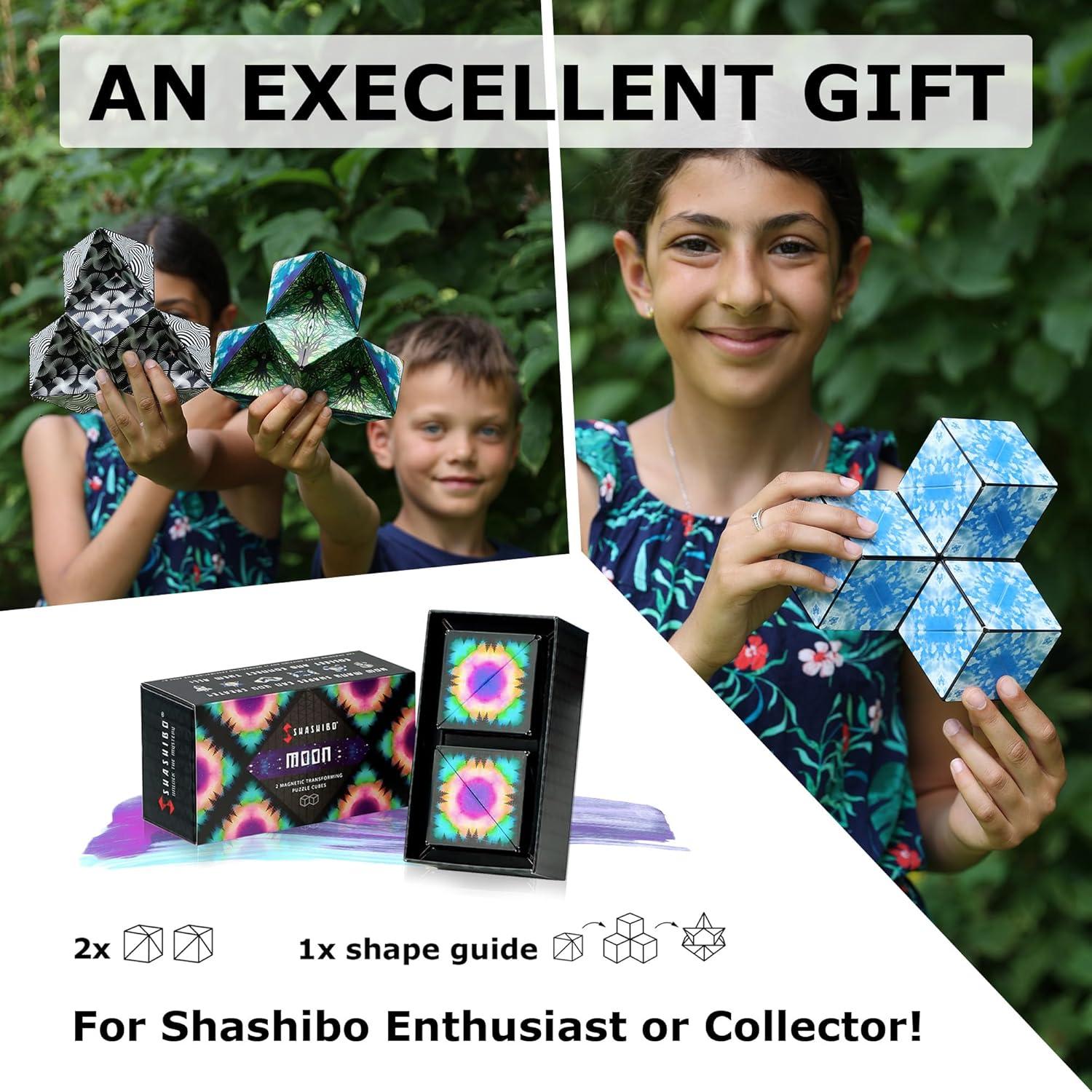 imageSHASHIBO Shape Shifting Box AwardWinning Patented Fidget Cube w 36 Rare Earth Magnets Transforms Into Over 70 Shapes Gift Box Download Fun in Motion Toys Mobile App Earth 4 PackMoon