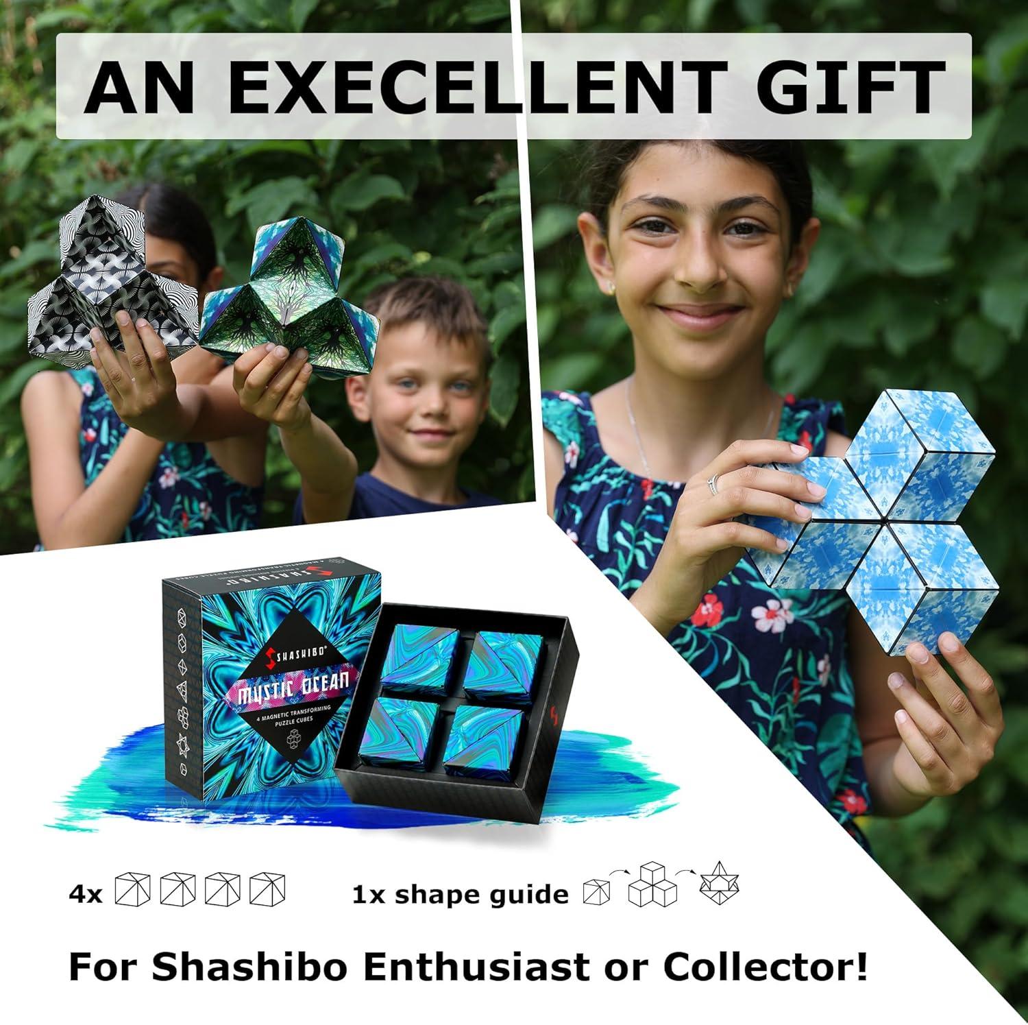 imageSHASHIBO Shape Shifting Box AwardWinning Patented Fidget Cube w 36 Rare Earth Magnets Transforms Into Over 70 Shapes Gift Box Download Fun in Motion Toys Mobile App Earth 4 PackMystic Ocean
