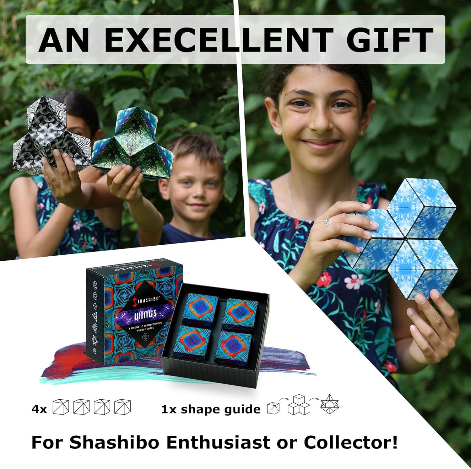 imageSHASHIBO Shape Shifting Box AwardWinning Patented Fidget Cube w 36 Rare Earth Magnets Transforms Into Over 70 Shapes Gift Box Download Fun in Motion Toys Mobile App Earth 4 PackWings
