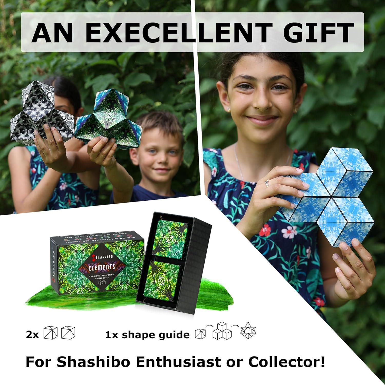 imageSHASHIBO Shape Shifting Box AwardWinning Patented Fidget Cube w 36 Rare Earth Magnets Transforms Into Over 70 Shapes Gift Box Download Fun in Motion Toys Mobile App Earth 4 PackElements