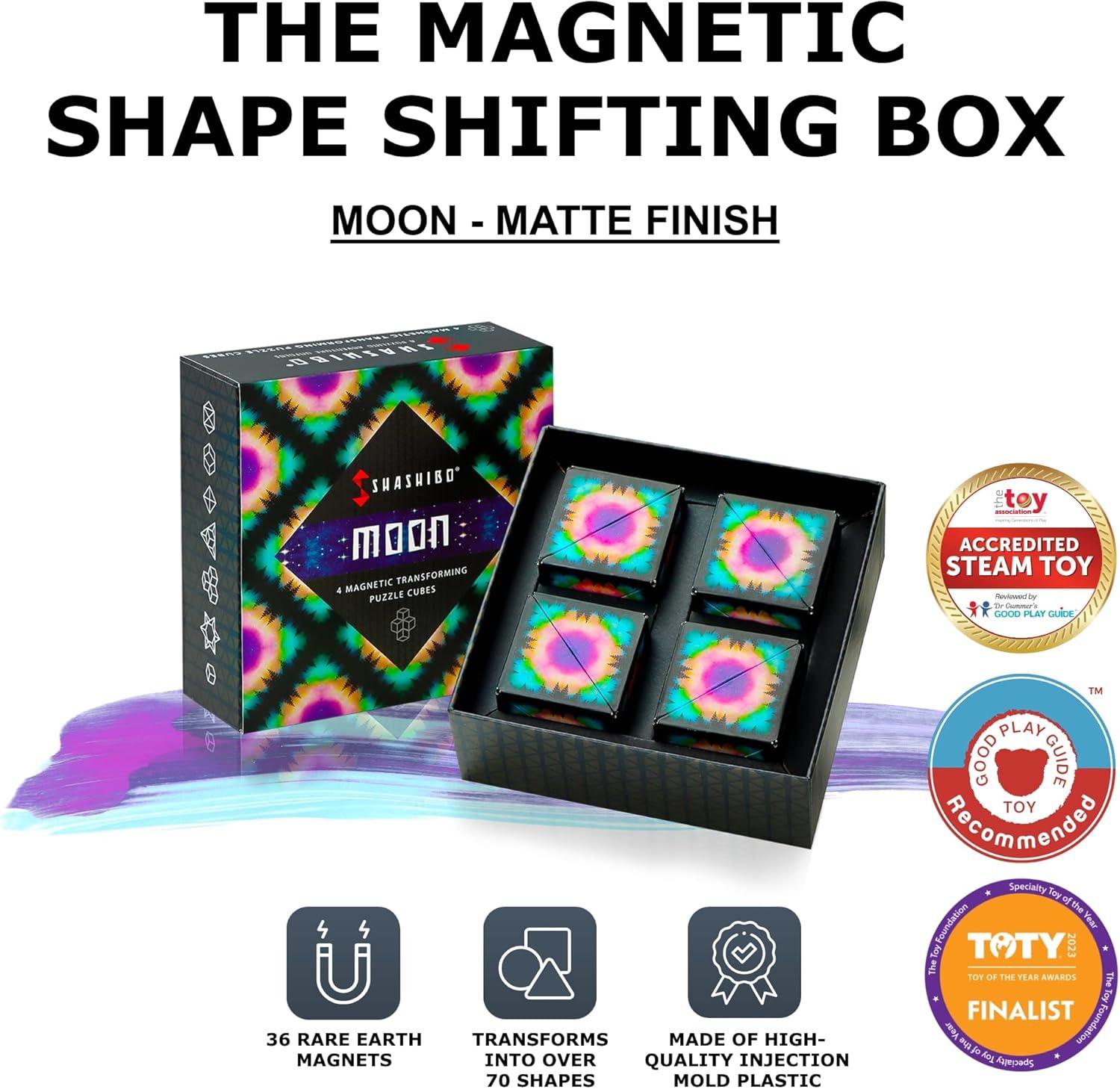 imageSHASHIBO Shape Shifting Box AwardWinning Patented Fidget Cube w 36 Rare Earth Magnets Transforms Into Over 70 Shapes Gift Box Download Fun in Motion Toys Mobile App Earth 4 PackMoon