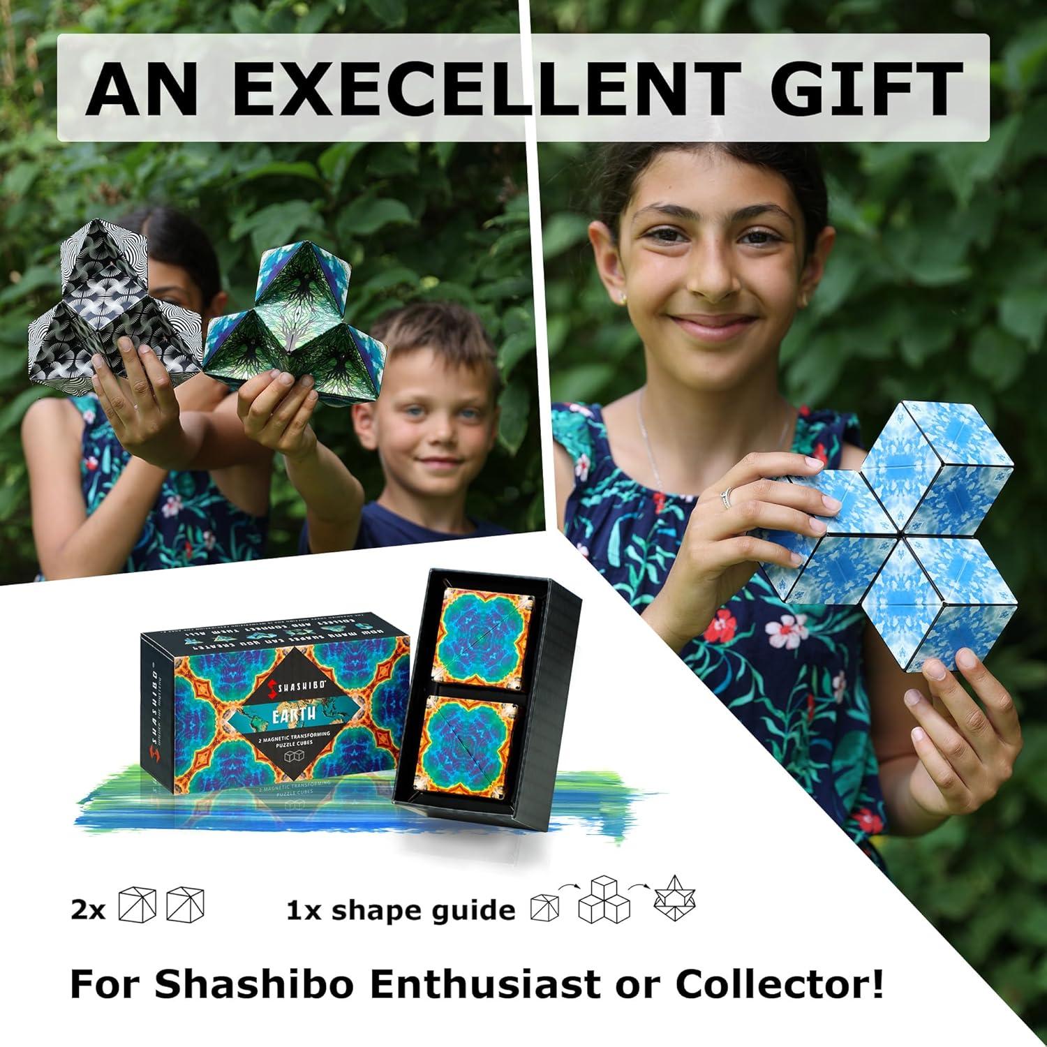 imageSHASHIBO Shape Shifting Box AwardWinning Patented Fidget Cube w 36 Rare Earth Magnets Transforms Into Over 70 Shapes Gift Box Download Fun in Motion Toys Mobile App Earth 4 PackEarth