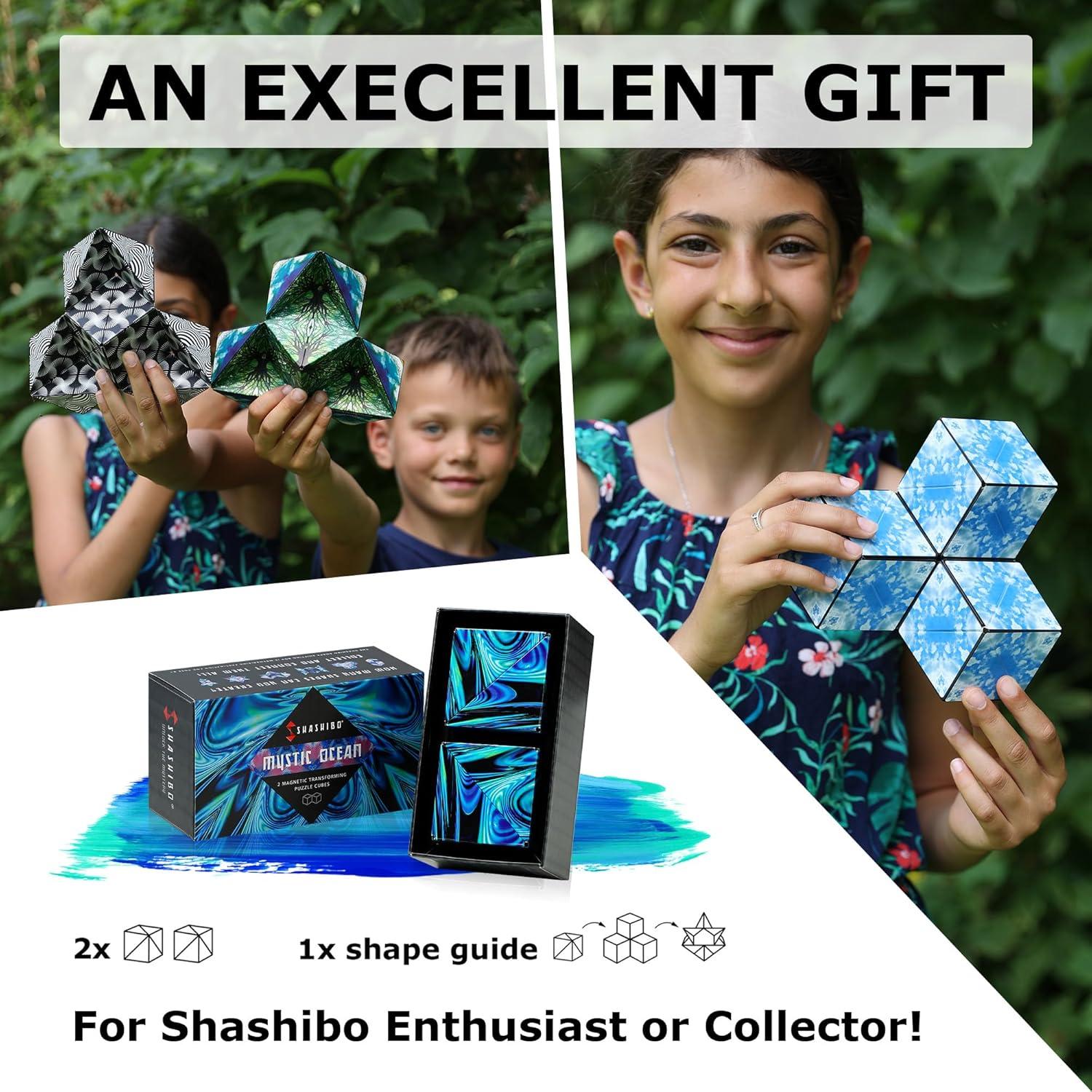 imageSHASHIBO Shape Shifting Box AwardWinning Patented Fidget Cube w 36 Rare Earth Magnets Transforms Into Over 70 Shapes Gift Box Download Fun in Motion Toys Mobile App Earth 4 PackMystic Ocean