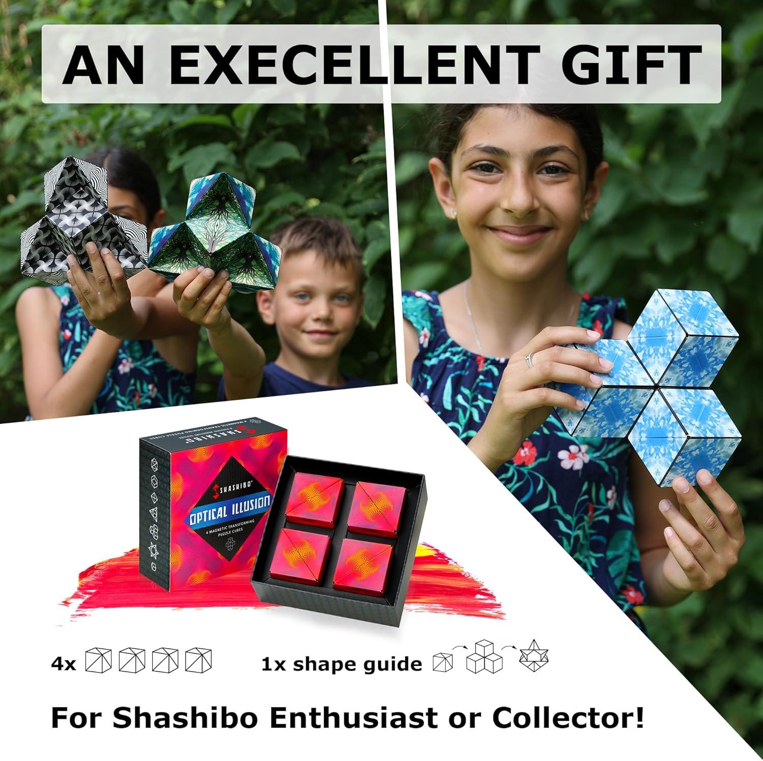 imageSHASHIBO Shape Shifting Box AwardWinning Patented Fidget Cube w 36 Rare Earth Magnets Transforms Into Over 70 Shapes Gift Box Download Fun in Motion Toys Mobile App Earth 4 PackOptical Illusion