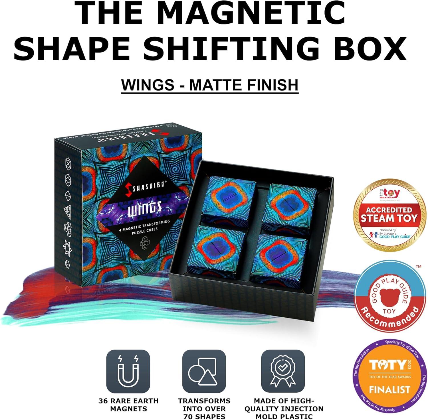 imageSHASHIBO Shape Shifting Box AwardWinning Patented Fidget Cube w 36 Rare Earth Magnets Transforms Into Over 70 Shapes Gift Box Download Fun in Motion Toys Mobile App Earth 4 PackWings