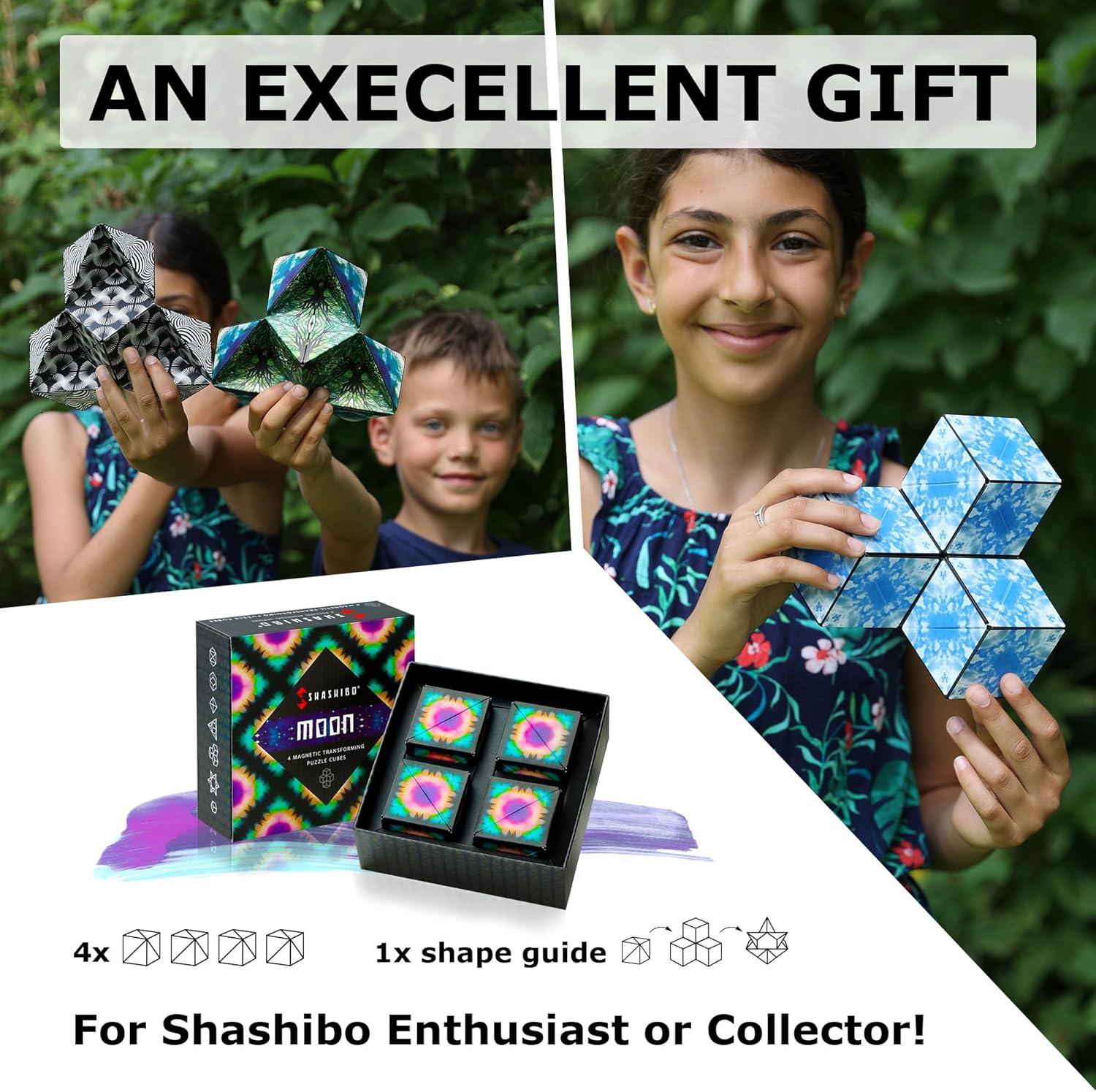 imageSHASHIBO Shape Shifting Box AwardWinning Patented Fidget Cube w 36 Rare Earth Magnets Transforms Into Over 70 Shapes Gift Box Download Fun in Motion Toys Mobile App Earth 4 PackMoon