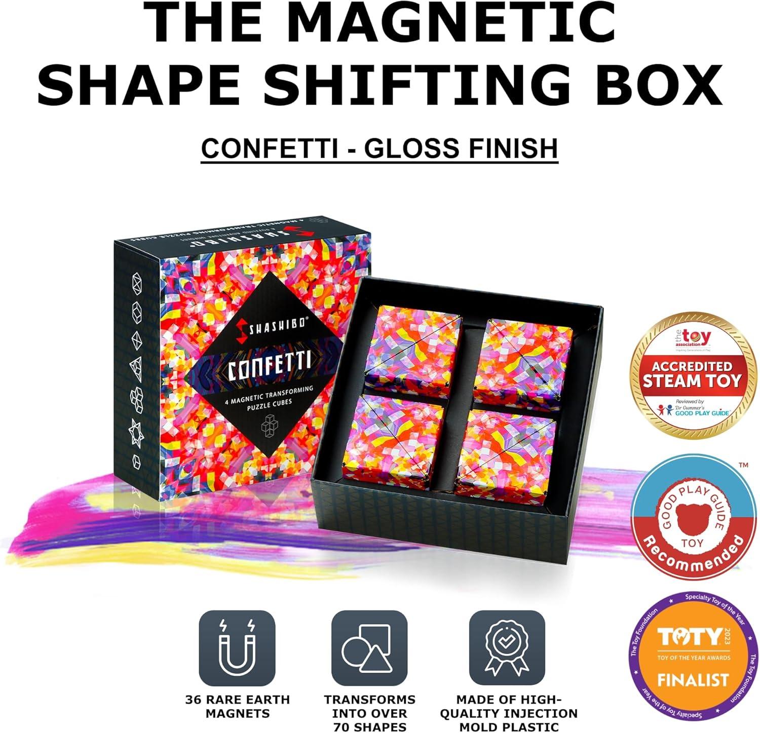 imageSHASHIBO Shape Shifting Box AwardWinning Patented Fidget Cube w 36 Rare Earth Magnets Transforms Into Over 70 Shapes Gift Box Download Fun in Motion Toys Mobile App Earth 4 PackConfetti