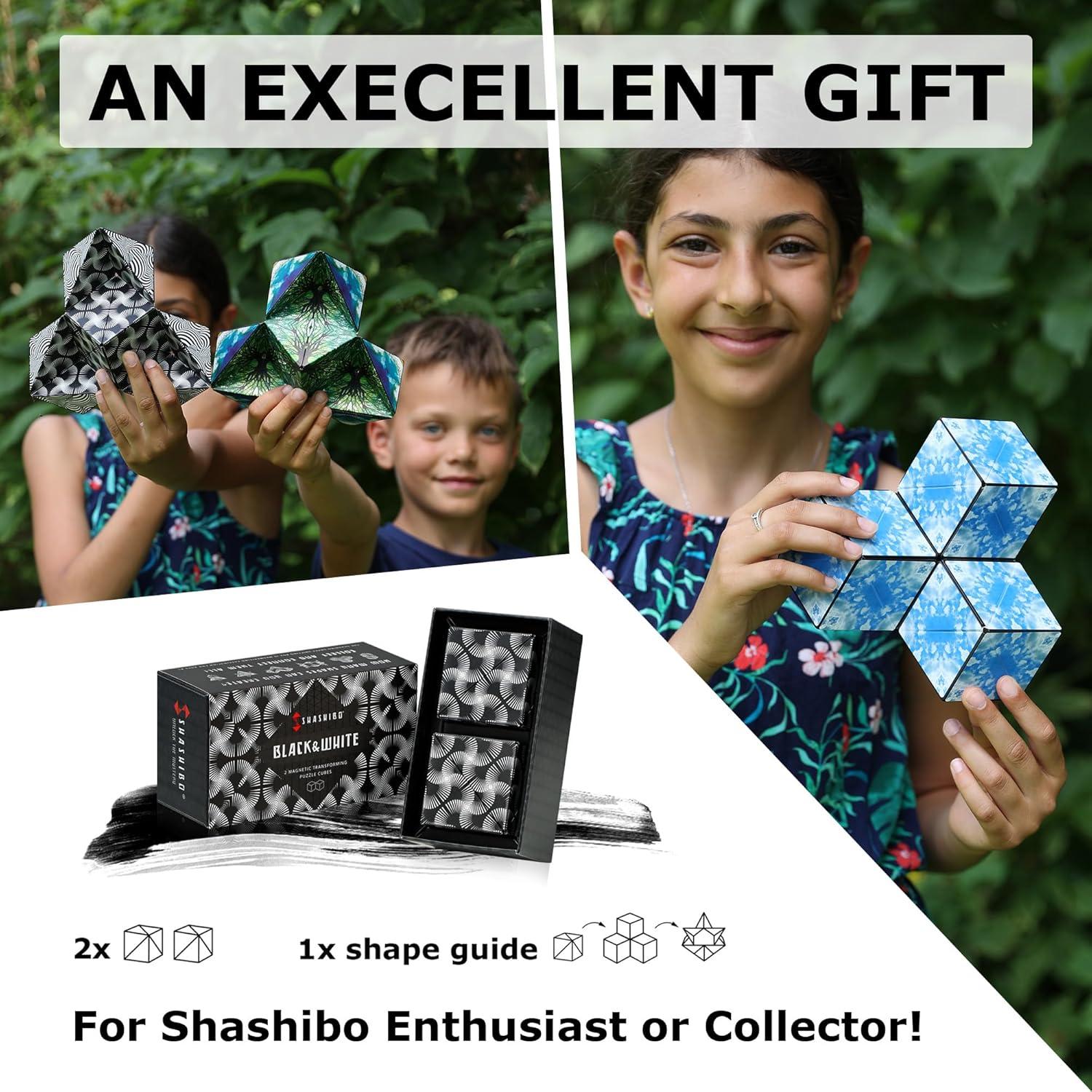 imageSHASHIBO Shape Shifting Box AwardWinning Patented Fidget Cube w 36 Rare Earth Magnets Transforms Into Over 70 Shapes Gift Box Download Fun in Motion Toys Mobile App Earth 4 PackWhite Black
