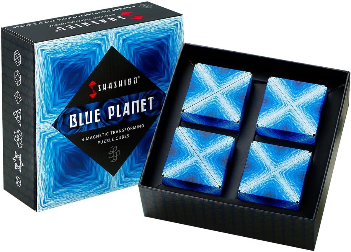 imageSHASHIBO Shape Shifting Box AwardWinning Patented Fidget Cube w 36 Rare Earth Magnets Transforms Into Over 70 Shapes Gift Box Download Fun in Motion Toys Mobile App Earth 4 PackBlue Planet