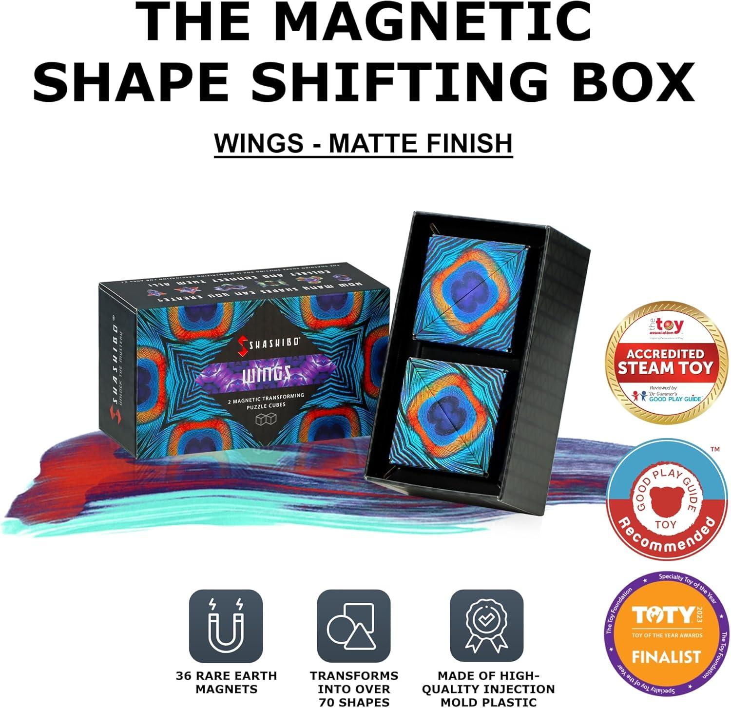 imageSHASHIBO Shape Shifting Box AwardWinning Patented Fidget Cube w 36 Rare Earth Magnets Transforms Into Over 70 Shapes Gift Box Download Fun in Motion Toys Mobile App Earth 4 PackWings