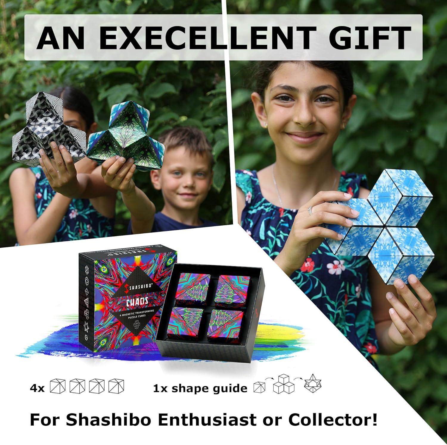 imageSHASHIBO Shape Shifting Box AwardWinning Patented Fidget Cube w 36 Rare Earth Magnets Transforms Into Over 70 Shapes Gift Box Download Fun in Motion Toys Mobile App Earth 4 PackChaos