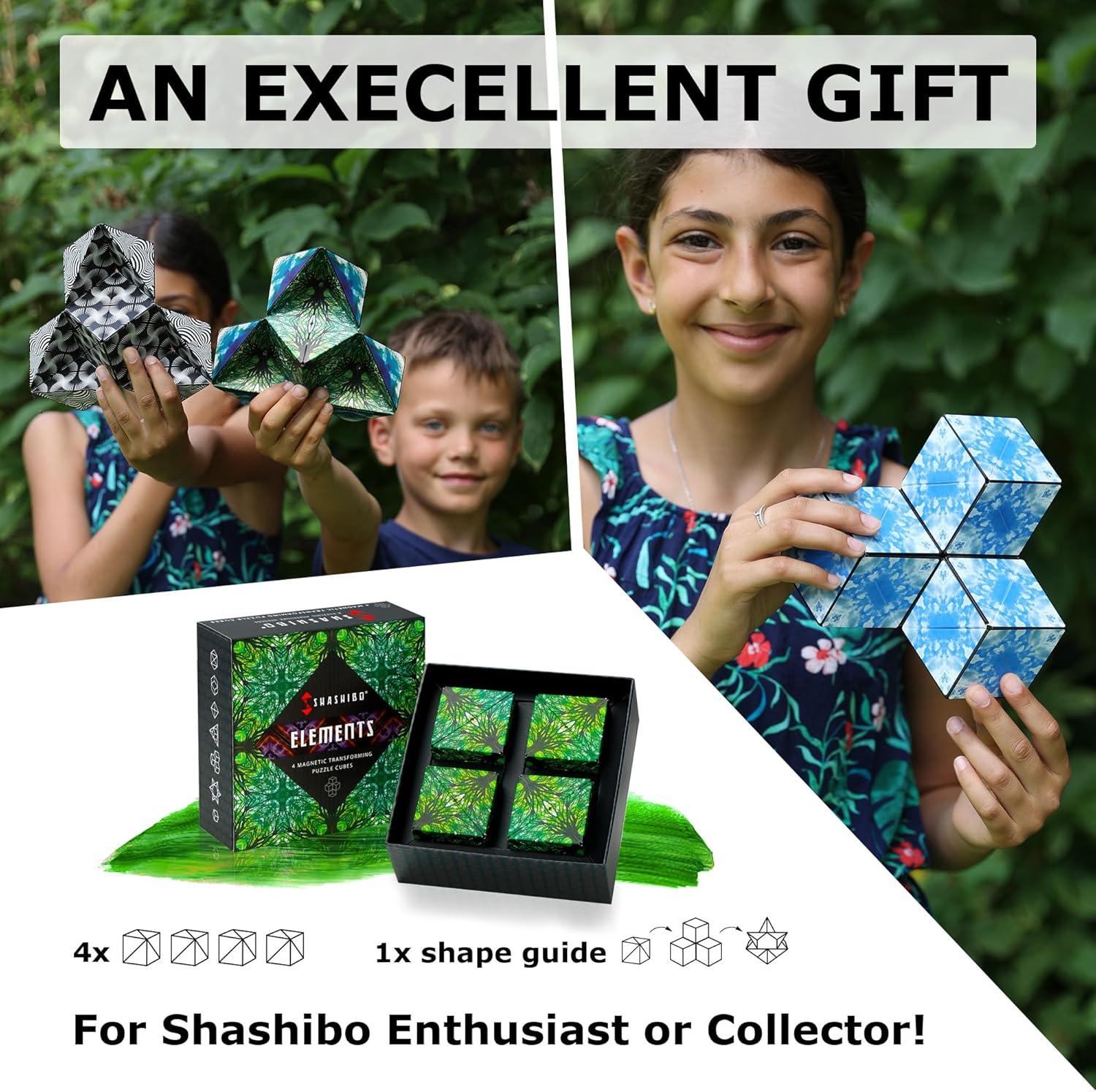 imageSHASHIBO Shape Shifting Box AwardWinning Patented Fidget Cube w 36 Rare Earth Magnets Transforms Into Over 70 Shapes Gift Box Download Fun in Motion Toys Mobile App Earth 4 PackElements