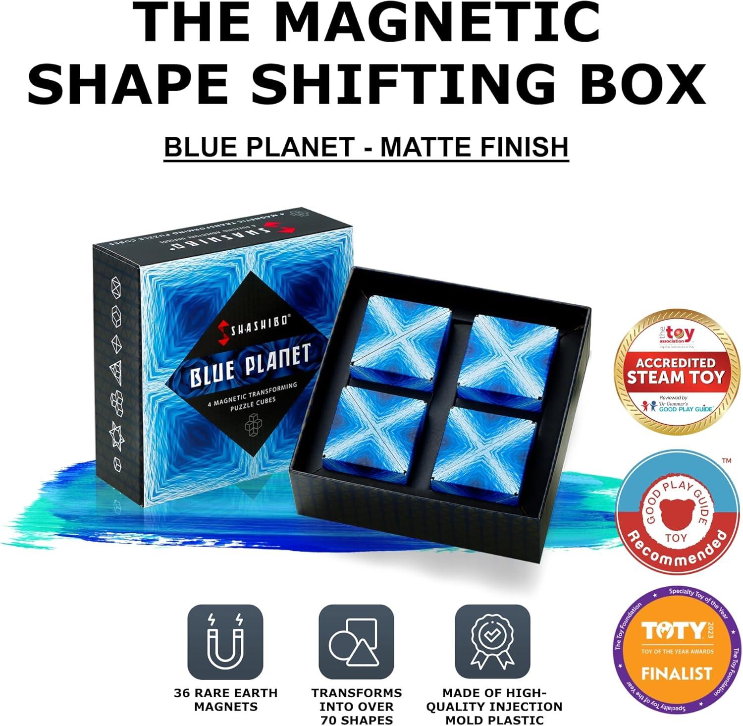 imageSHASHIBO Shape Shifting Box AwardWinning Patented Fidget Cube w 36 Rare Earth Magnets Transforms Into Over 70 Shapes Gift Box Download Fun in Motion Toys Mobile App Earth 4 PackBlue Planet