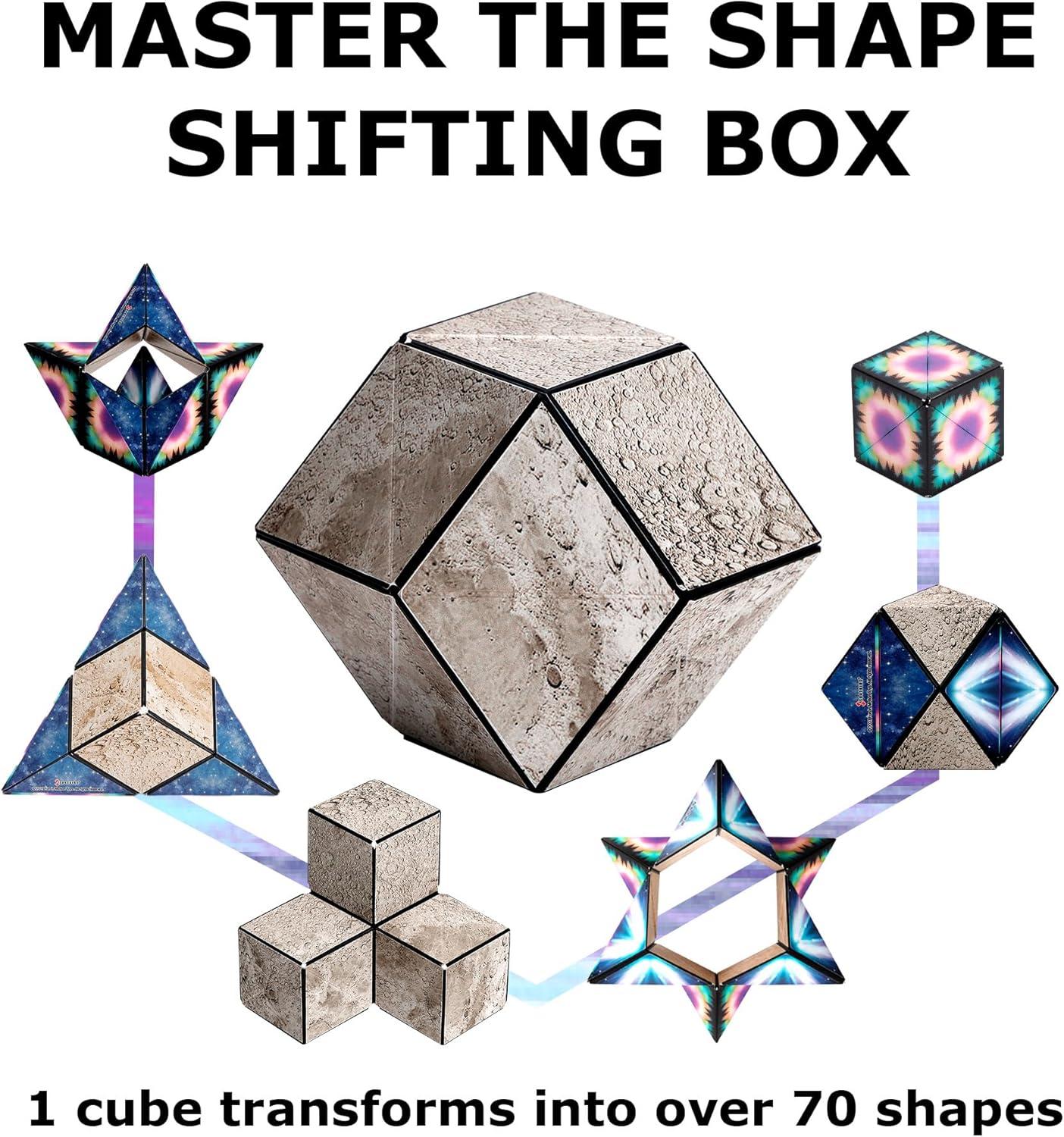 imageSHASHIBO Shape Shifting Box AwardWinning Patented Fidget Cube w 36 Rare Earth Magnets Transforms Into Over 70 Shapes Gift Box Download Fun in Motion Toys Mobile App Earth 4 PackMoon