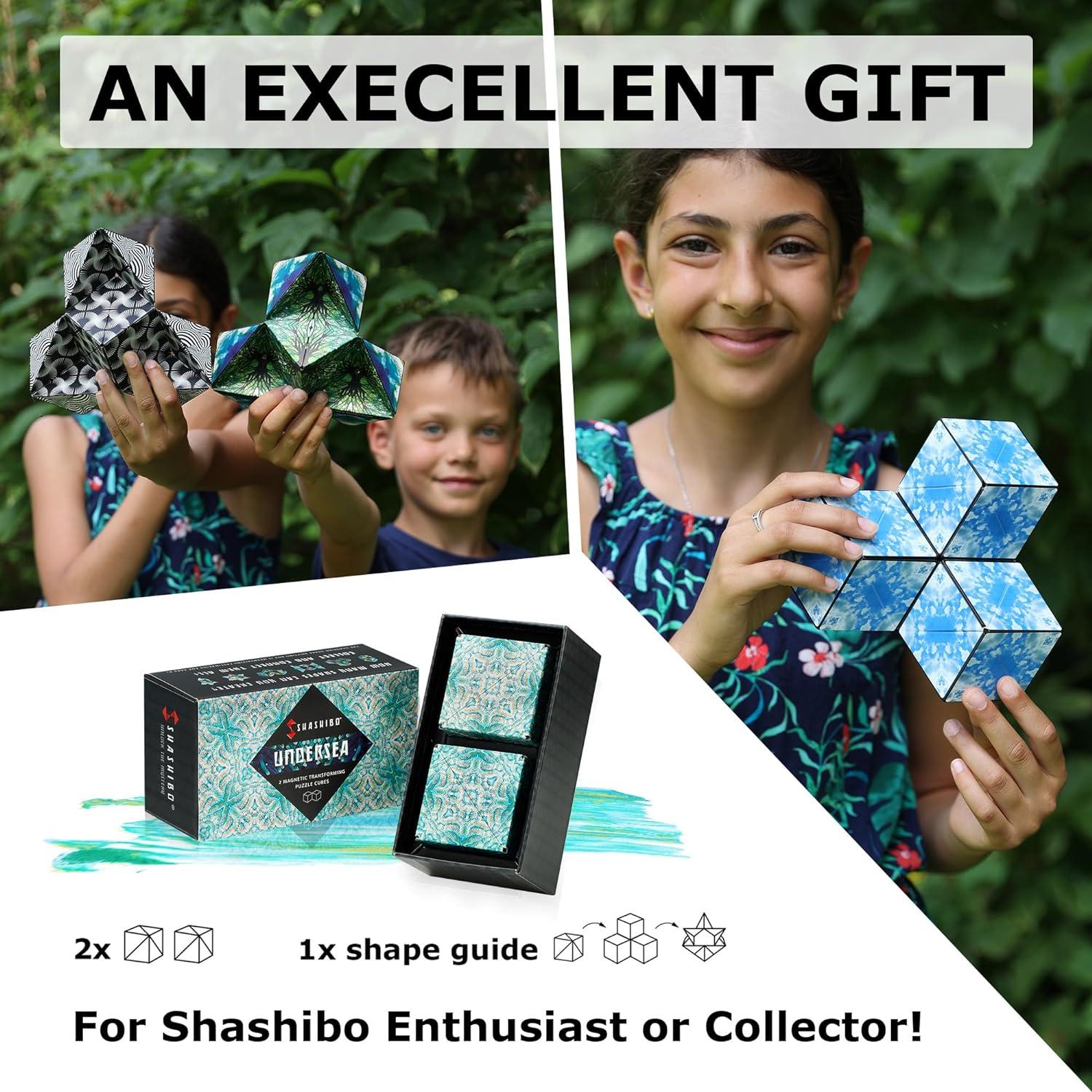 imageSHASHIBO Shape Shifting Box AwardWinning Patented Fidget Cube w 36 Rare Earth Magnets Transforms Into Over 70 Shapes Gift Box Download Fun in Motion Toys Mobile App Earth 4 PackUndersea
