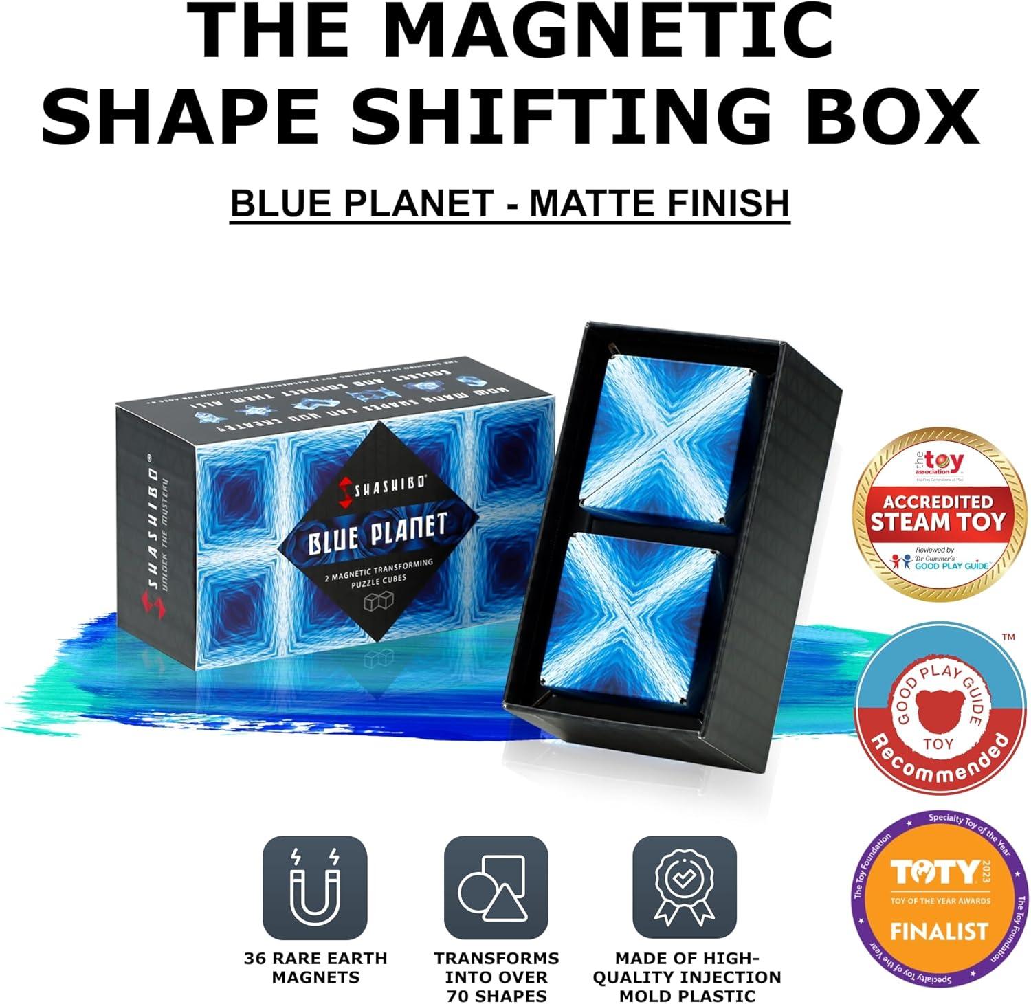 imageSHASHIBO Shape Shifting Box AwardWinning Patented Fidget Cube w 36 Rare Earth Magnets Transforms Into Over 70 Shapes Gift Box Download Fun in Motion Toys Mobile App Earth 4 PackBlue Planet