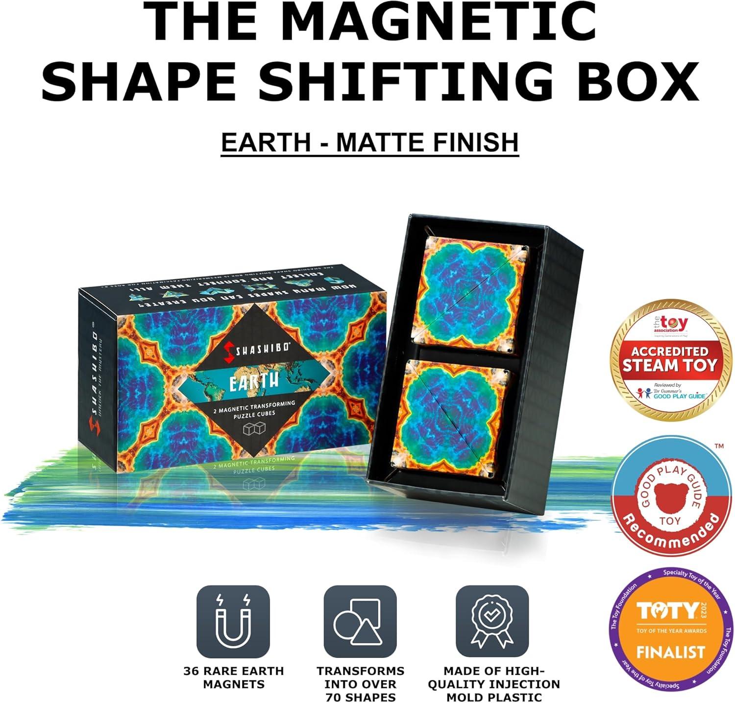 imageSHASHIBO Shape Shifting Box AwardWinning Patented Fidget Cube w 36 Rare Earth Magnets Transforms Into Over 70 Shapes Gift Box Download Fun in Motion Toys Mobile App Earth 4 PackEarth