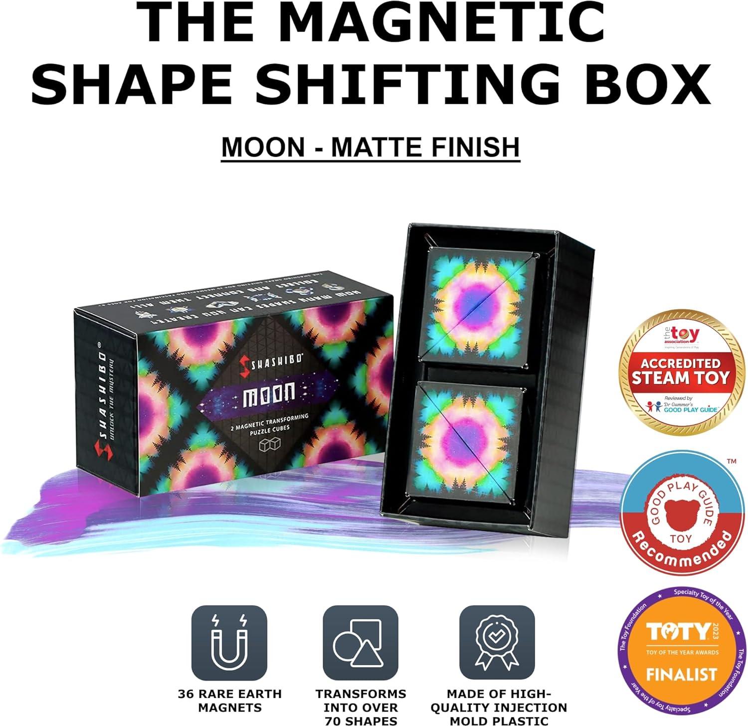 imageSHASHIBO Shape Shifting Box AwardWinning Patented Fidget Cube w 36 Rare Earth Magnets Transforms Into Over 70 Shapes Gift Box Download Fun in Motion Toys Mobile App Earth 4 PackMoon