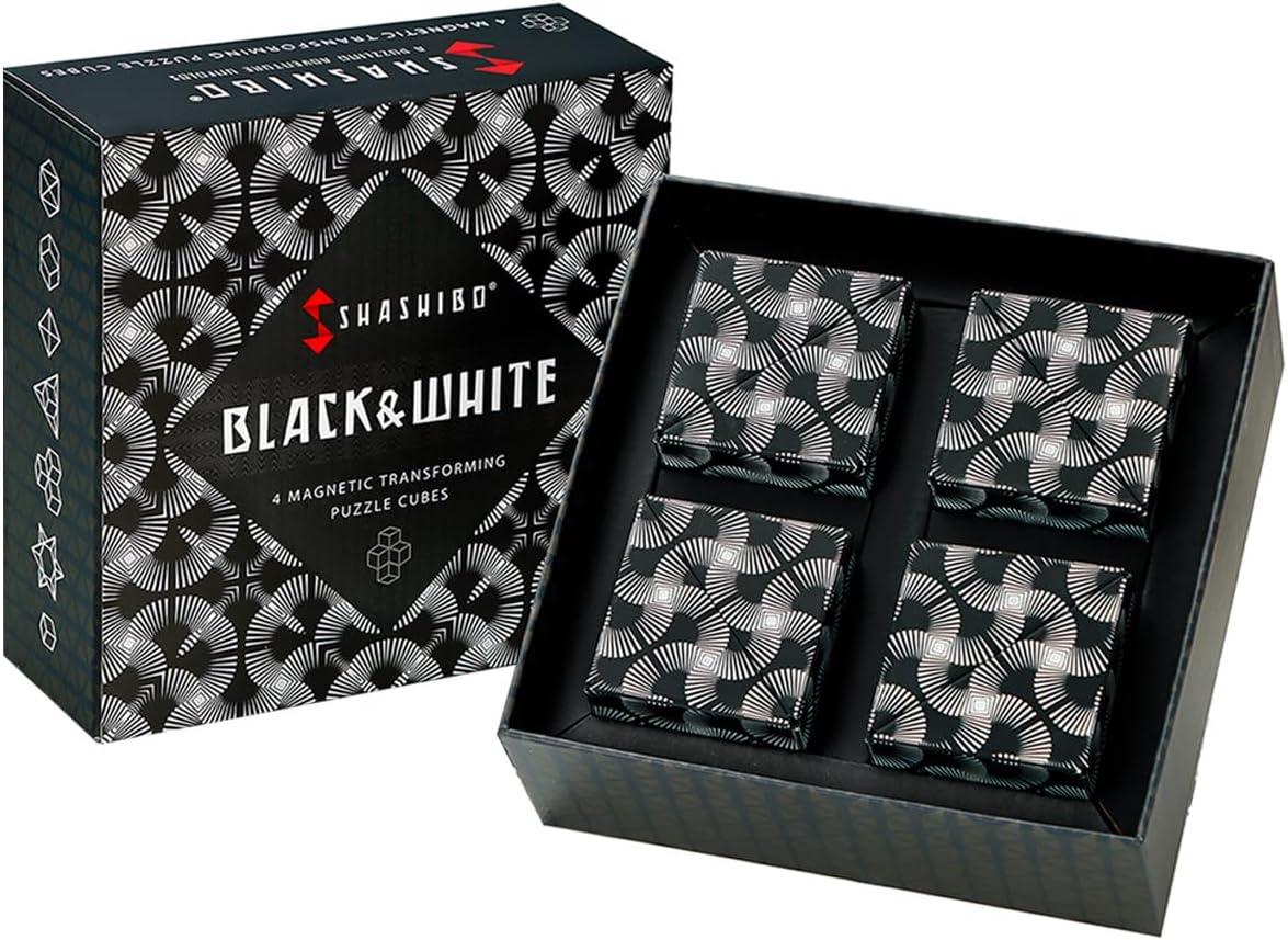 imageSHASHIBO Shape Shifting Box AwardWinning Patented Fidget Cube w 36 Rare Earth Magnets Transforms Into Over 70 Shapes Gift Box Download Fun in Motion Toys Mobile App Earth 4 PackWhite Black