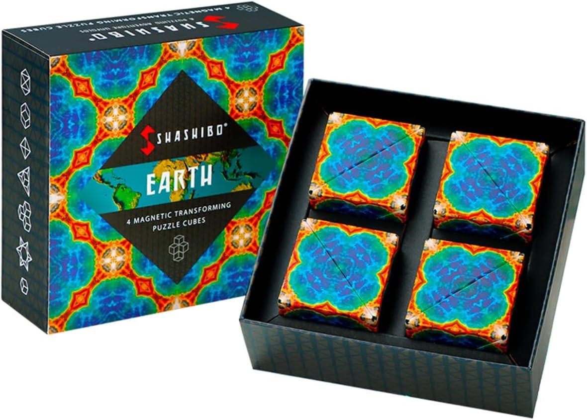 imageSHASHIBO Shape Shifting Box AwardWinning Patented Fidget Cube w 36 Rare Earth Magnets Transforms Into Over 70 Shapes Gift Box Download Fun in Motion Toys Mobile App Earth 4 PackEarth
