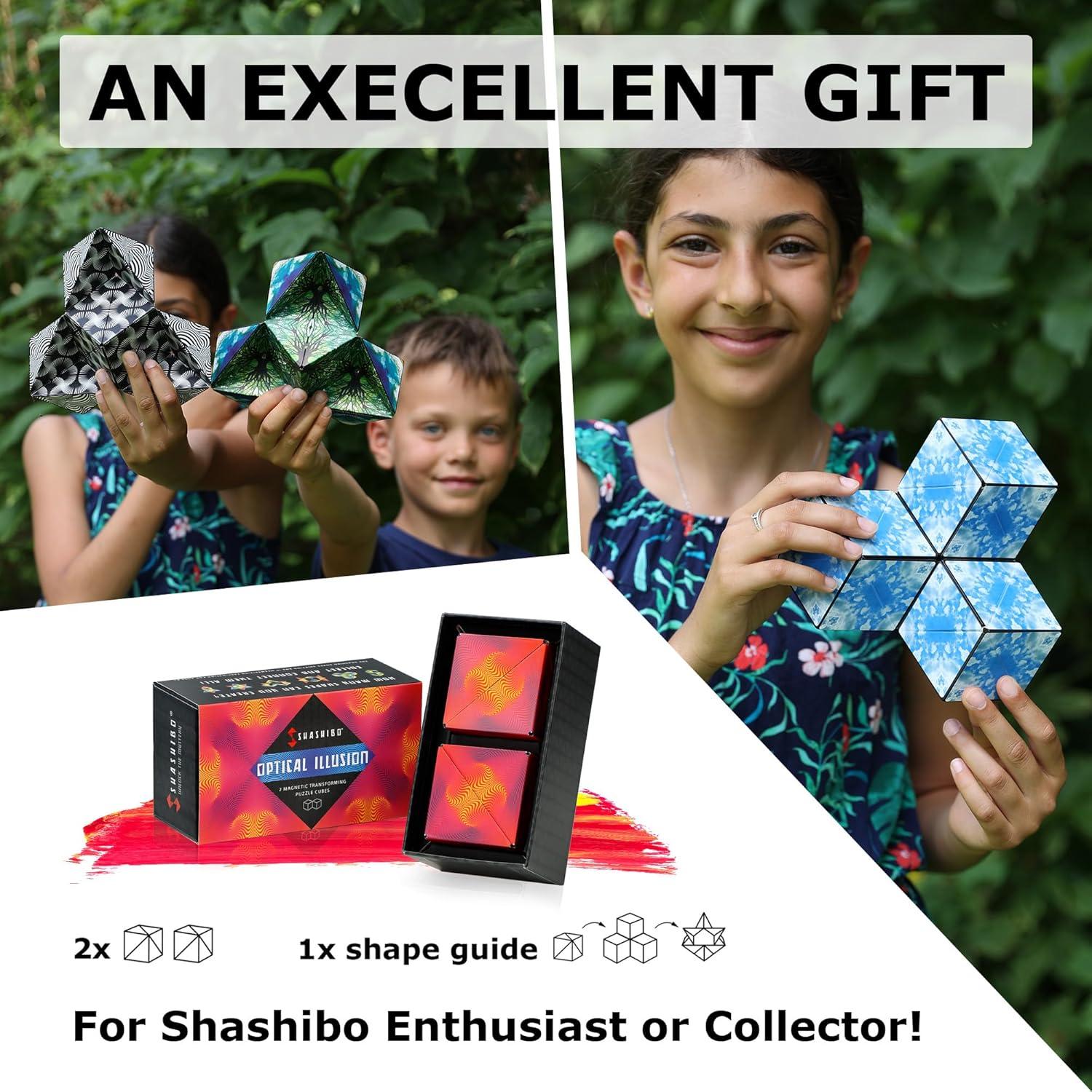 imageSHASHIBO Shape Shifting Box AwardWinning Patented Fidget Cube w 36 Rare Earth Magnets Transforms Into Over 70 Shapes Gift Box Download Fun in Motion Toys Mobile App Earth 4 PackOptical Illusion