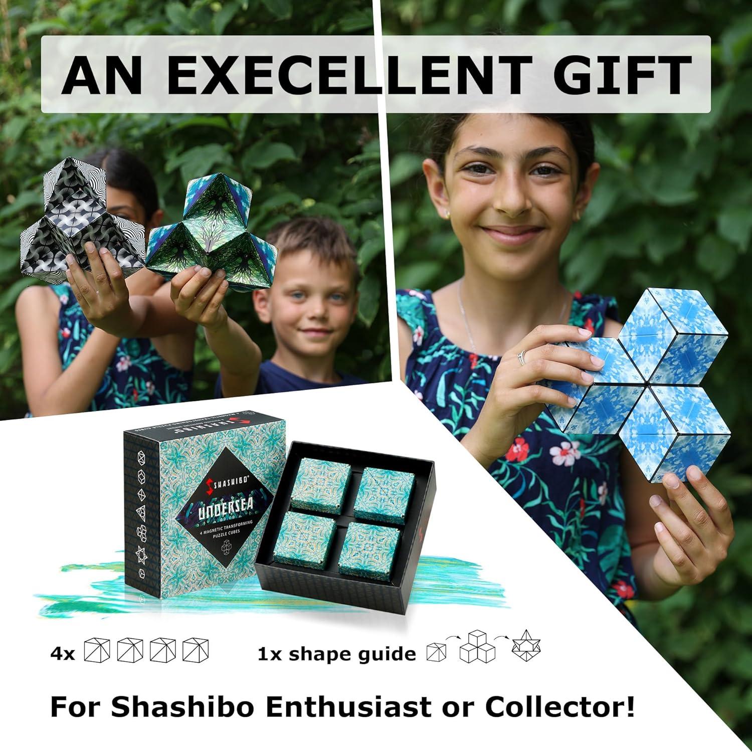 imageSHASHIBO Shape Shifting Box AwardWinning Patented Fidget Cube w 36 Rare Earth Magnets Transforms Into Over 70 Shapes Gift Box Download Fun in Motion Toys Mobile App Earth 4 PackUndersea