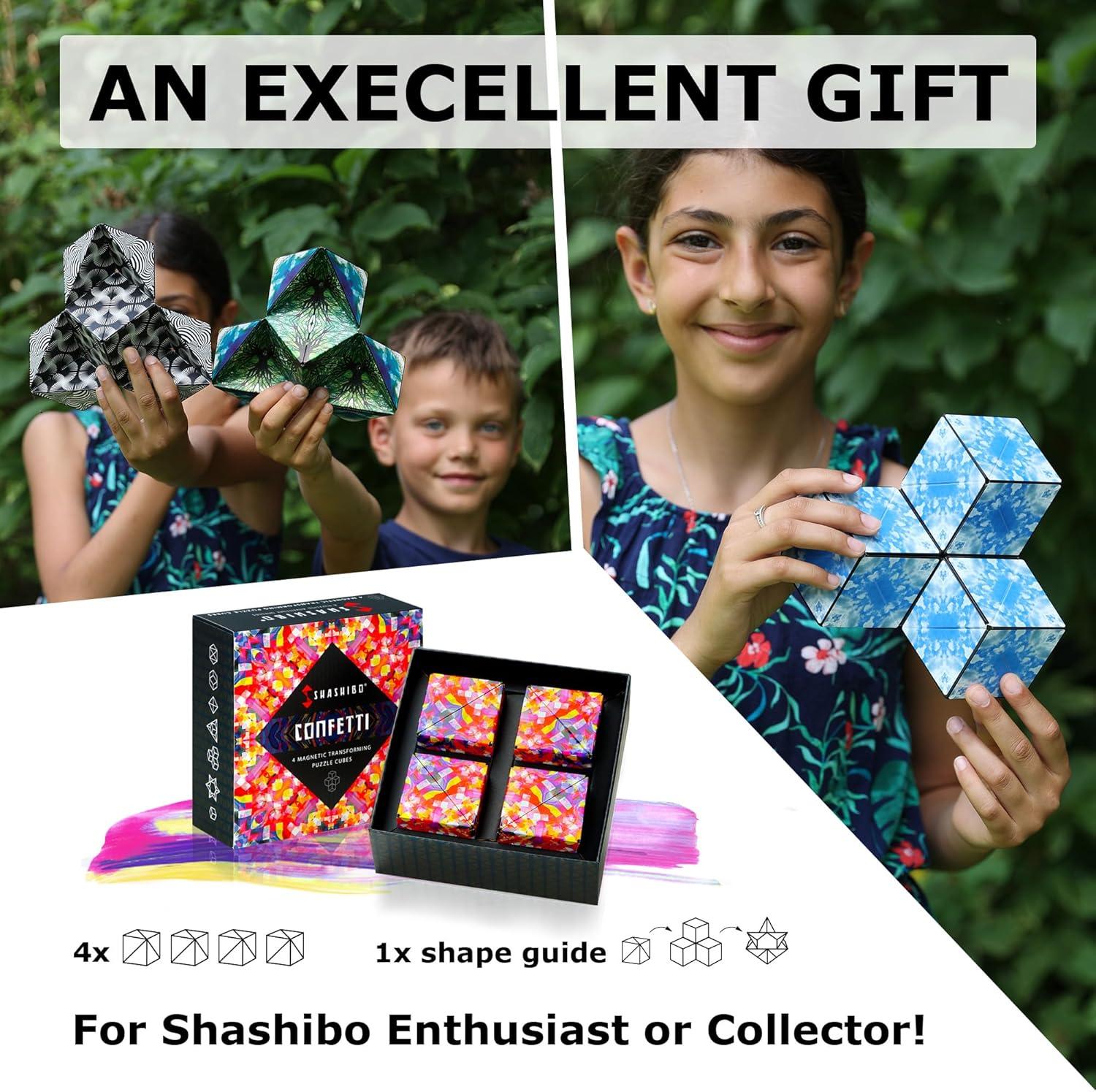 imageSHASHIBO Shape Shifting Box AwardWinning Patented Fidget Cube w 36 Rare Earth Magnets Transforms Into Over 70 Shapes Gift Box Download Fun in Motion Toys Mobile App Earth 4 PackConfetti