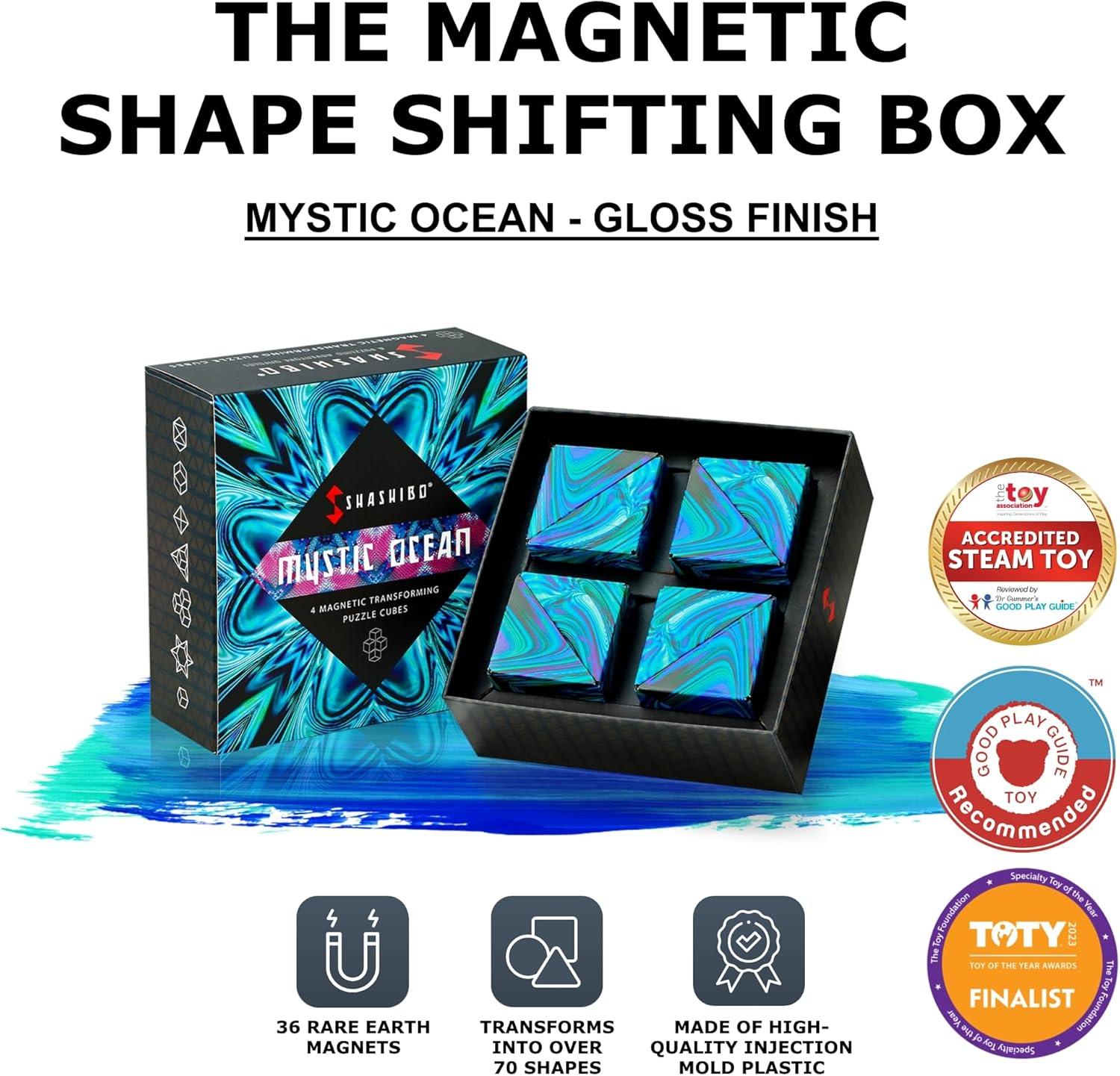 imageSHASHIBO Shape Shifting Box AwardWinning Patented Fidget Cube w 36 Rare Earth Magnets Transforms Into Over 70 Shapes Gift Box Download Fun in Motion Toys Mobile App Earth 4 PackMystic Ocean