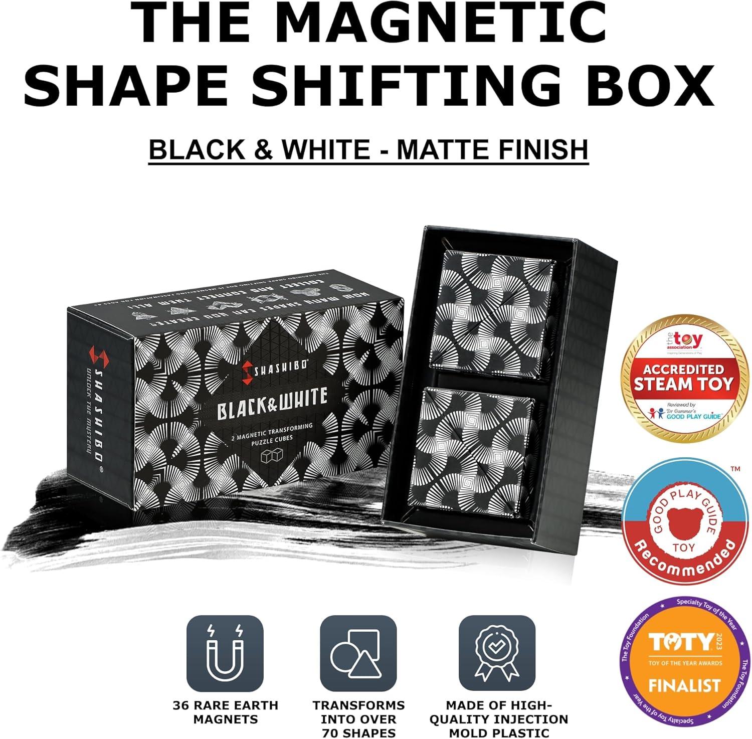 imageSHASHIBO Shape Shifting Box AwardWinning Patented Fidget Cube w 36 Rare Earth Magnets Transforms Into Over 70 Shapes Gift Box Download Fun in Motion Toys Mobile App Earth 4 PackWhite Black