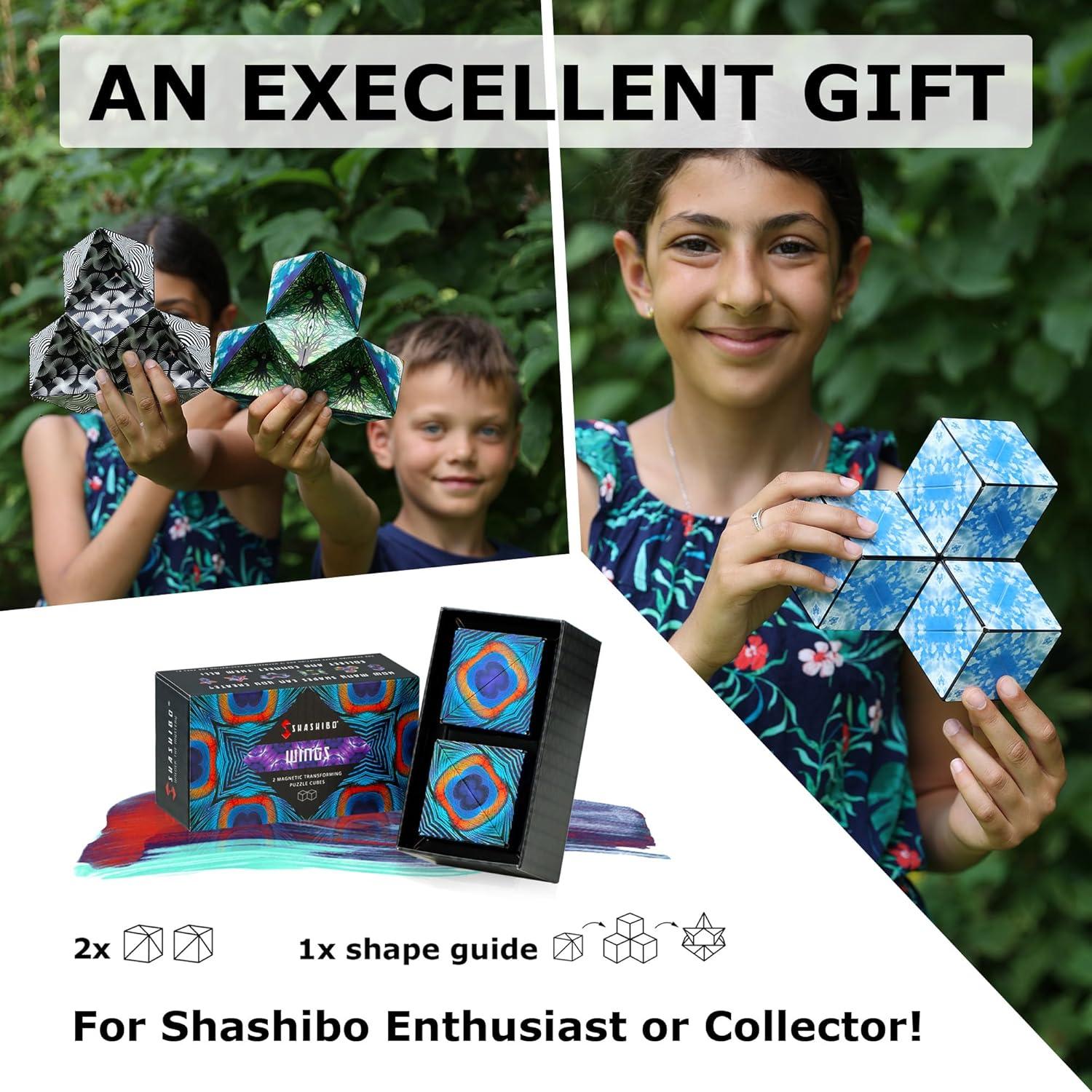 imageSHASHIBO Shape Shifting Box AwardWinning Patented Fidget Cube w 36 Rare Earth Magnets Transforms Into Over 70 Shapes Gift Box Download Fun in Motion Toys Mobile App Earth 4 PackWings