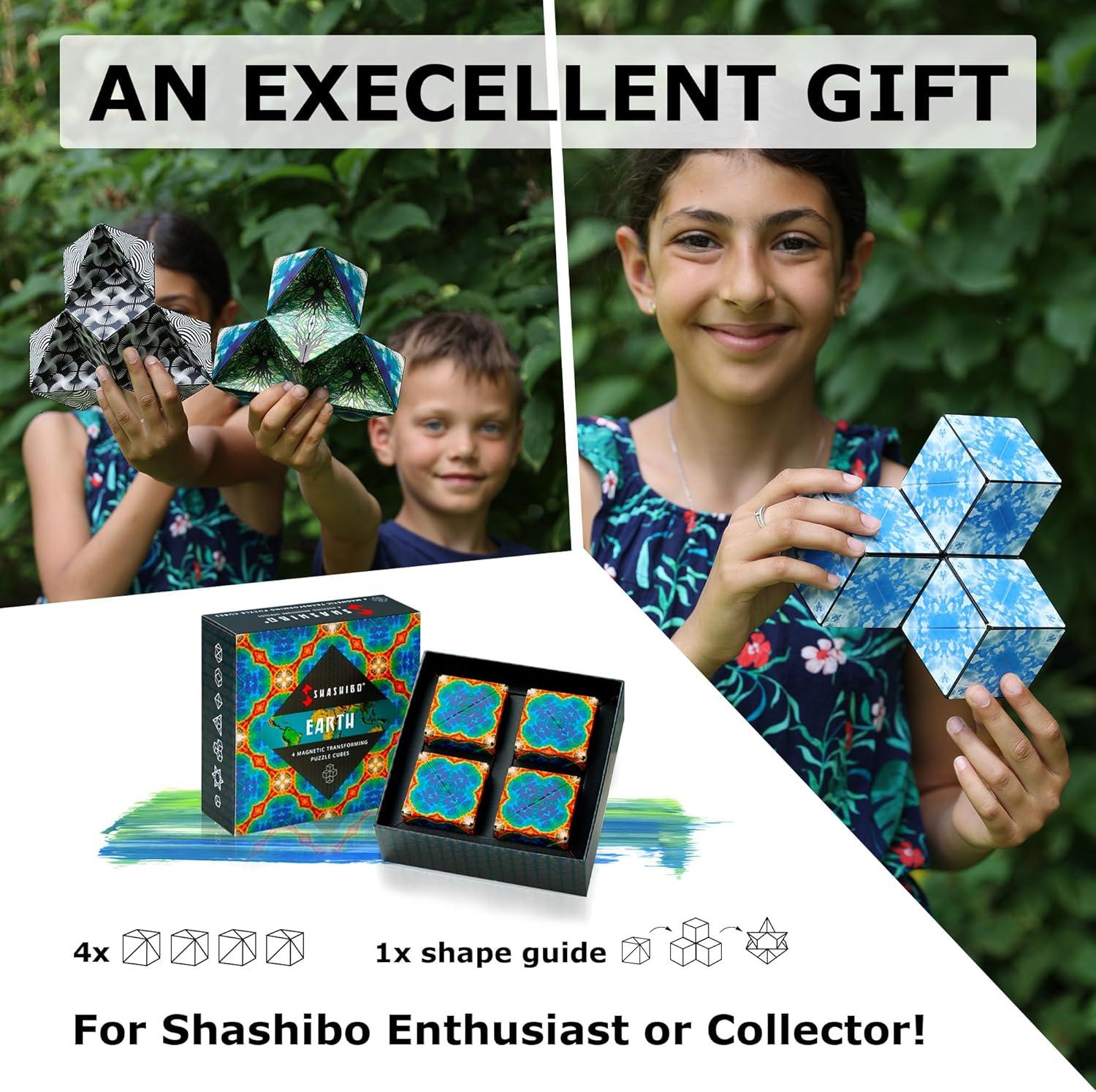 imageSHASHIBO Shape Shifting Box AwardWinning Patented Fidget Cube w 36 Rare Earth Magnets Transforms Into Over 70 Shapes Gift Box Download Fun in Motion Toys Mobile App Earth 4 PackEarth