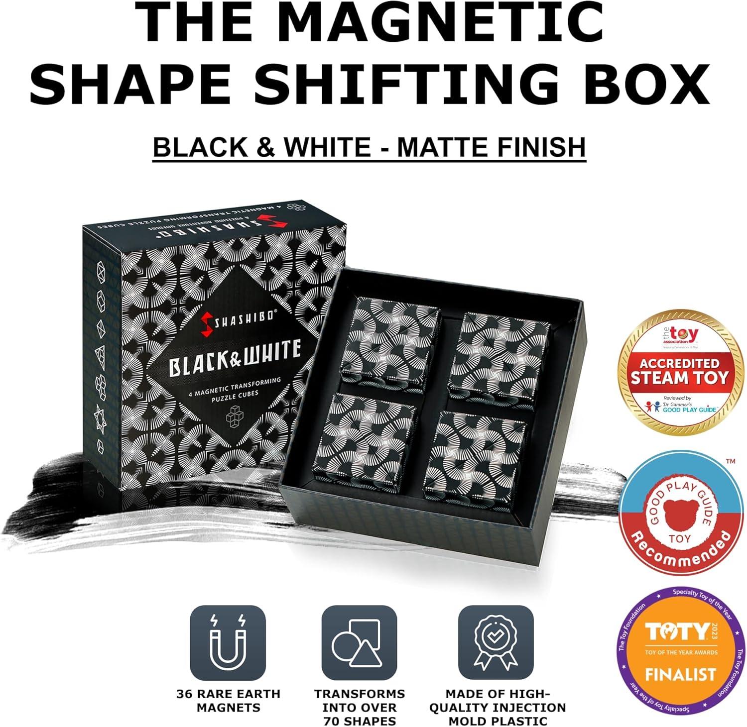 imageSHASHIBO Shape Shifting Box AwardWinning Patented Fidget Cube w 36 Rare Earth Magnets Transforms Into Over 70 Shapes Gift Box Download Fun in Motion Toys Mobile App Earth 4 PackWhite Black