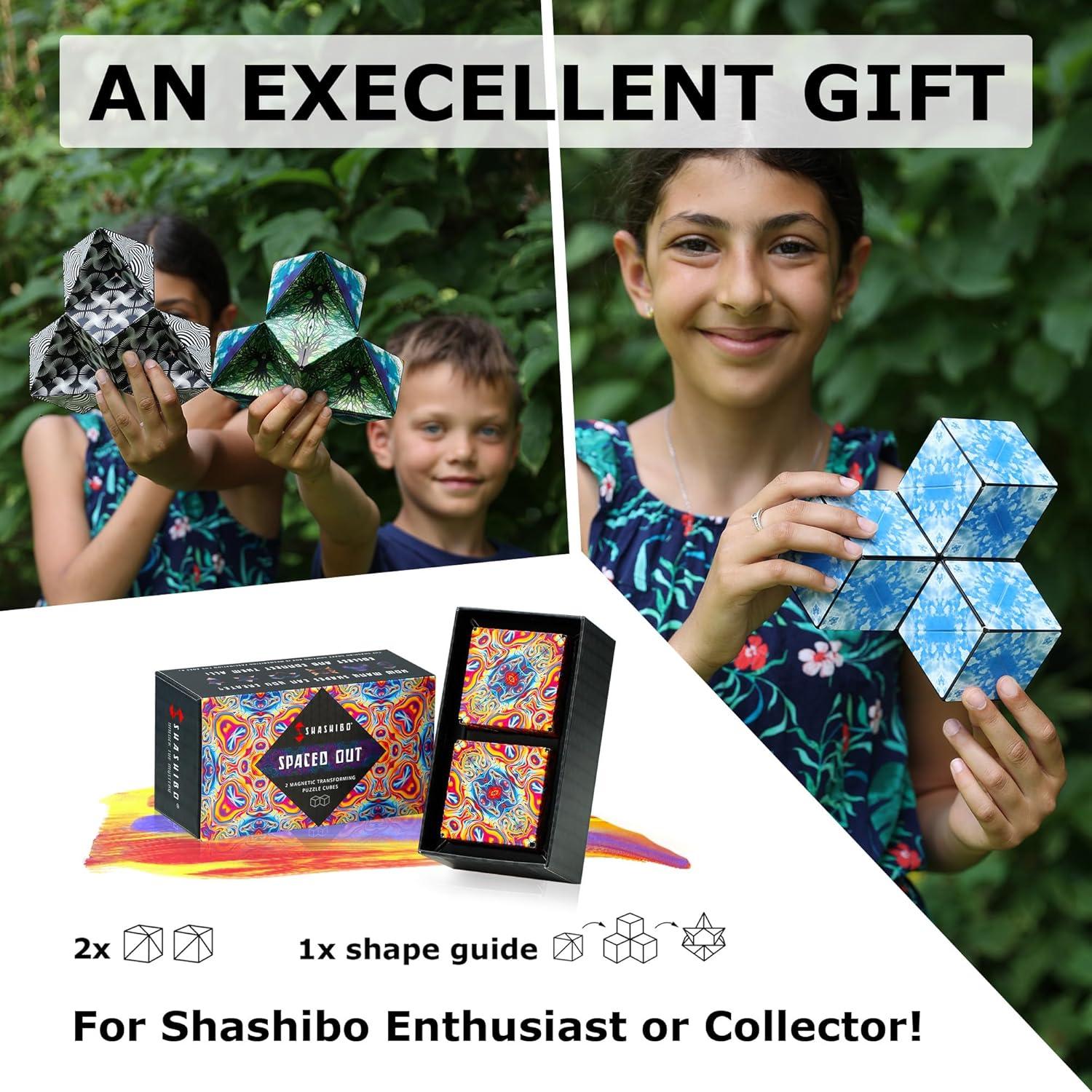 imageSHASHIBO Shape Shifting Box AwardWinning Patented Fidget Cube w 36 Rare Earth Magnets Transforms Into Over 70 Shapes Gift Box Download Fun in Motion Toys Mobile App Earth 4 PackSpaced Out
