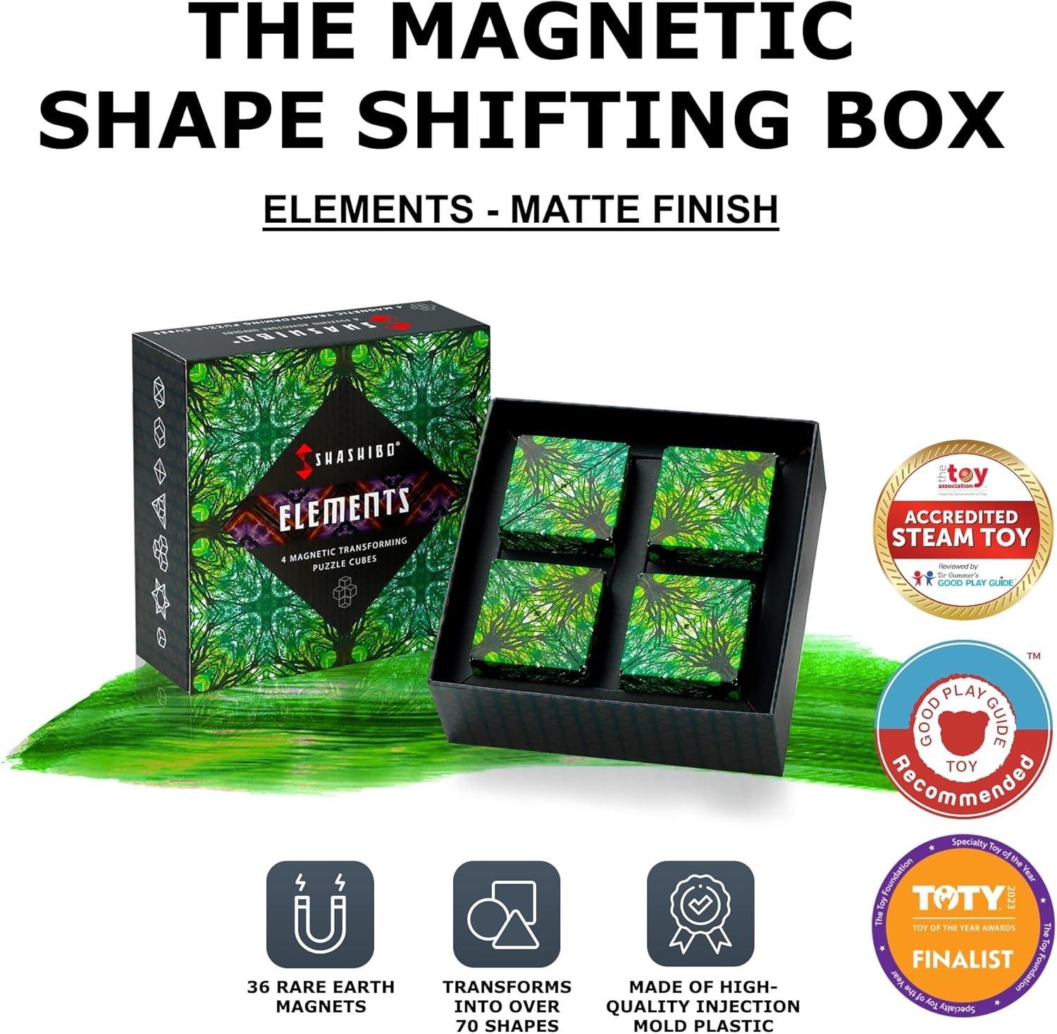 imageSHASHIBO Shape Shifting Box AwardWinning Patented Fidget Cube w 36 Rare Earth Magnets Transforms Into Over 70 Shapes Gift Box Download Fun in Motion Toys Mobile App Earth 4 PackElements