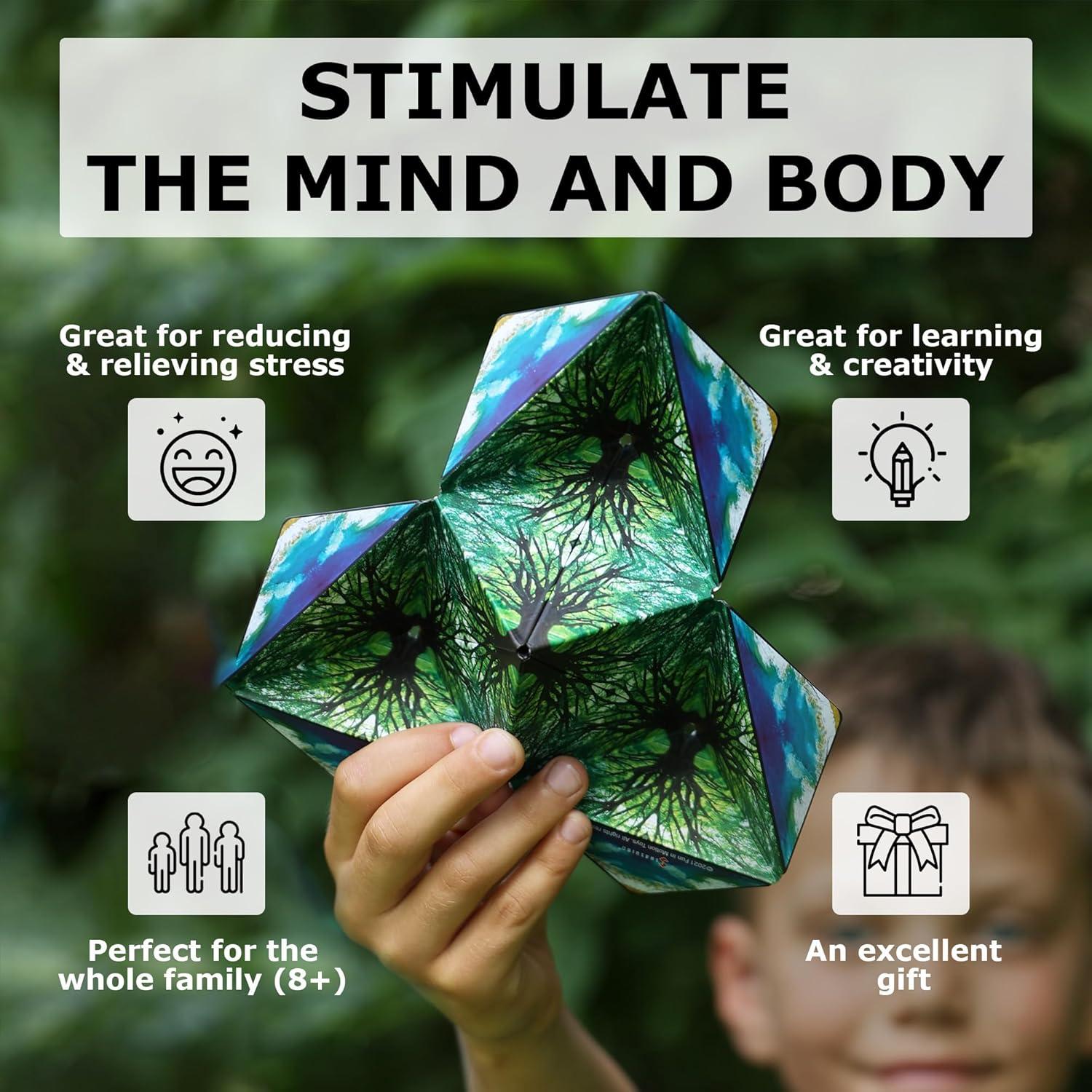 imageSHASHIBO Shape Shifting Box AwardWinning Patented Fidget Cube w 36 Rare Earth Magnets Transforms Into Over 70 Shapes Gift Box Download Fun in Motion Toys Mobile App Earth 4 PackMoon