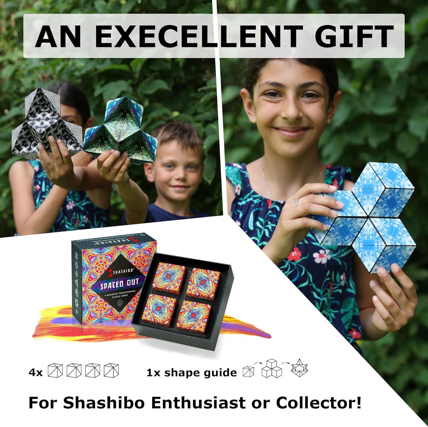 imageSHASHIBO Shape Shifting Box AwardWinning Patented Fidget Cube w 36 Rare Earth Magnets Transforms Into Over 70 Shapes Gift Box Download Fun in Motion Toys Mobile App Earth 4 PackSpaced Out
