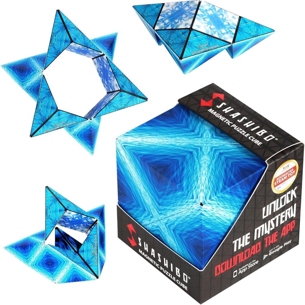 imageSHASHIBO Shape Shifting Box AwardWinning Patented Fidget Cube w 36 Rare Earth Magnets Transforms Into Over 70 Shapes Gift Box Download Fun in Motion Toys Mobile App Earth 4 PackBlue Planet
