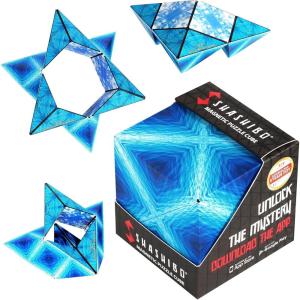SHASHIBO Shape Shifting Box – Award-Winning, Patented Fidget Cube w/ 36 Rare Earth Magnets – Transforms Into Over 70 Shapes, Gift Box, Download Fun in Motion Toys Mobile App (Earth, 4 Pack)(Blue Planet)