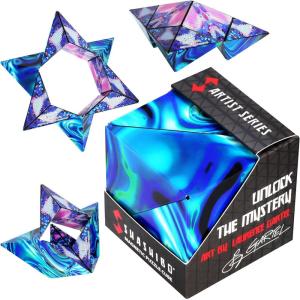SHASHIBO Shape Shifting Box – Award-Winning, Patented Fidget Cube w/ 36 Rare Earth Magnets – Transforms Into Over 70 Shapes, Gift Box, Download Fun in Motion Toys Mobile App (Earth, 4 Pack)(Mystic Ocean)