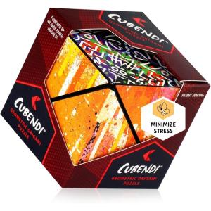 CUBENDI Geometric Origami Puzzle – Infinity Fidget Cube for Adults, Kids & Teens – Mesmerizing & Magnetic Shape Shifting Box w/48 Rare Earth Magnets – by Fun in Motion Toys (Ring)(Scribble)